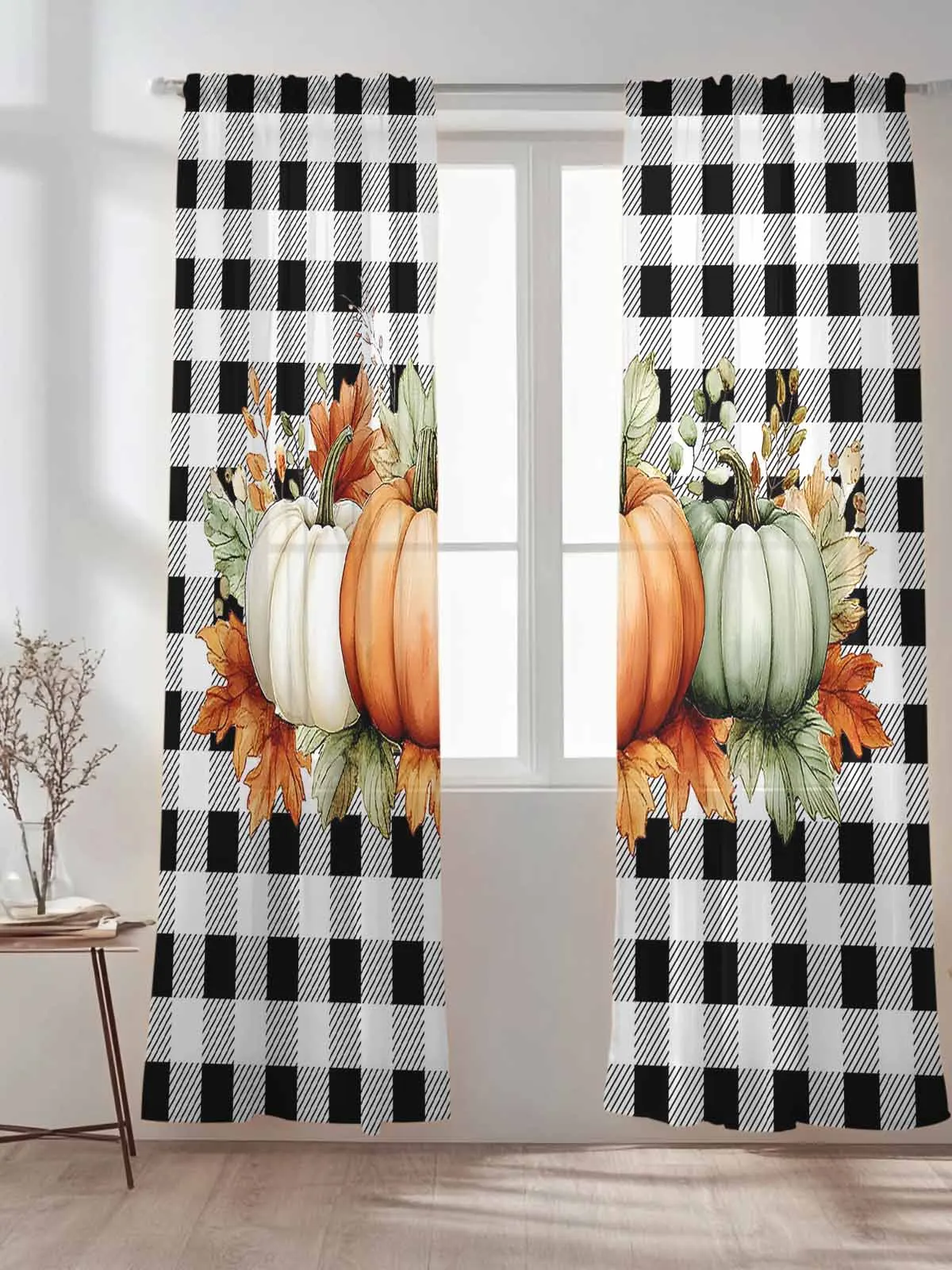 Farmhouse Black White Plaid Pumpkin Tulle Sheer Curtains for Living Room Bedroom Kitchen Decoration Voile Organza Curtains 
Farmhouse Black White Plaid Pumpkin Tulle Sheer Curtains for Living Room Bedroom Kitchen Decoration Voile Organza Curtains