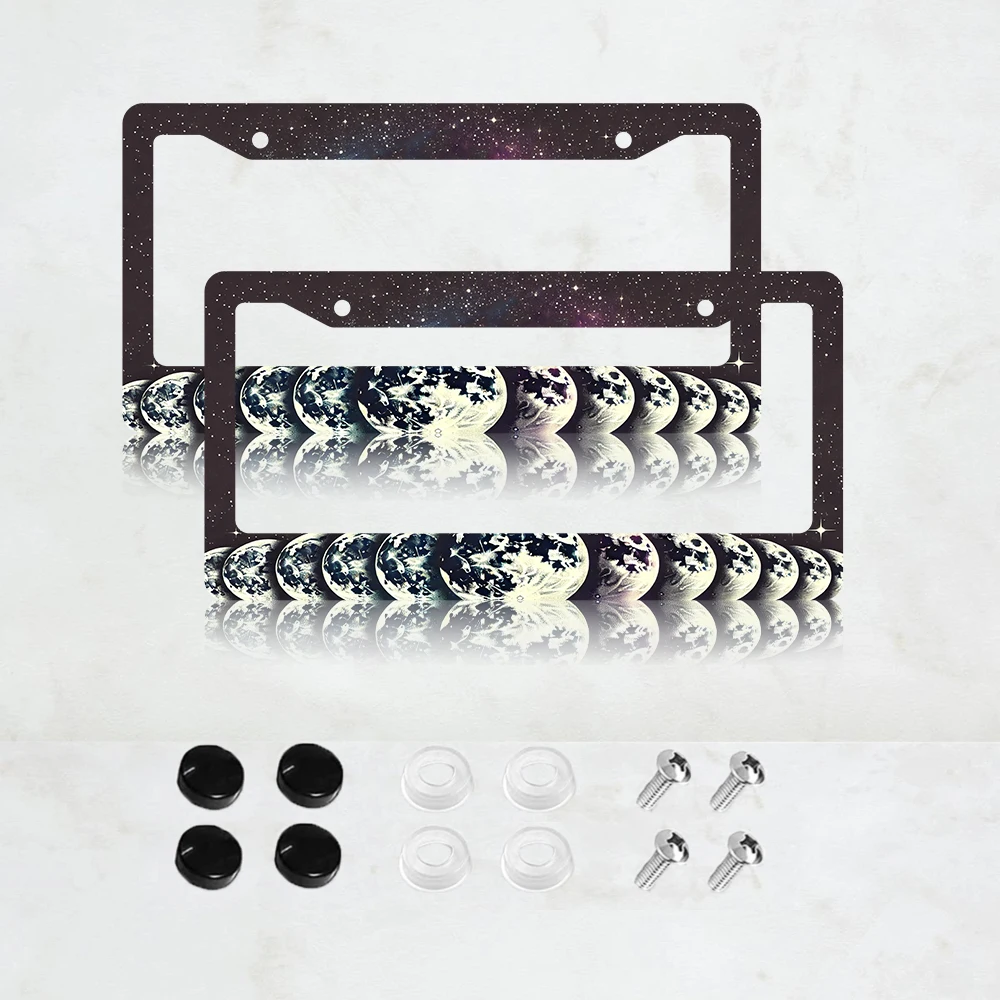 2PC Starry Sky designed moon phase aluminum license plate frame, 2-hole General Motors label bracket with screws
2PC Starry Sky designed moon phase aluminum license plate frame, 2-hole General Motors label bracket with screws