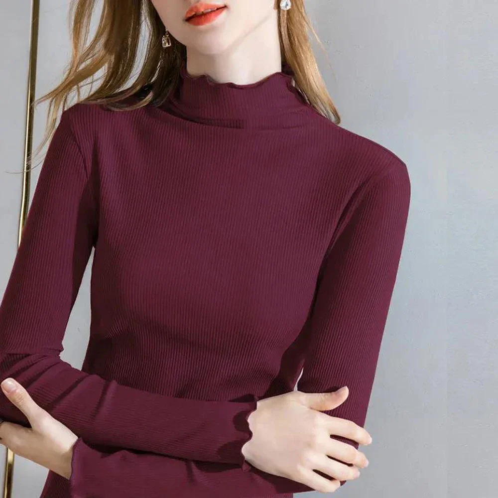 Women Long Sleeve T Shirt Tops Woman Fungus Line Irregular Hem Knitted Slender Bottoming Tees Chic Fashin S-XL Solid Clothes
Women Long Sleeve T Shirt Tops Woman Fungus Line Irregular Hem Knitted Slender Bottoming Tees Chic Fashin S-XL Solid Clothes