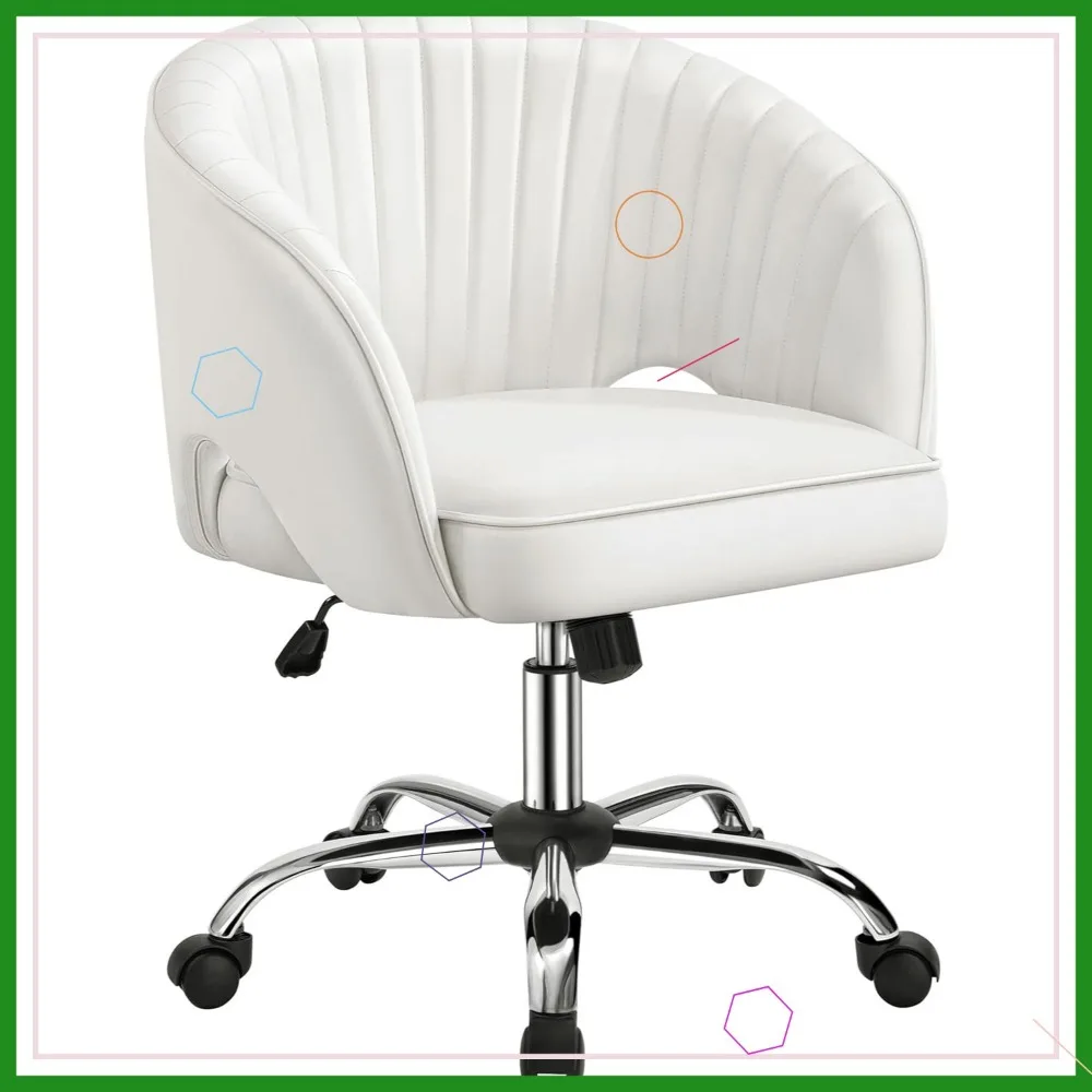Modern Faux Leather Swivel Chair, Tufted Barrel Back with Rolling Wheels for Office, Study, Vanity, Bedroom in White
Modern Faux Leather Swivel Chair, Tufted Barrel Back with Rolling Wheels for Office, Study, Vanity, Bedroom in White