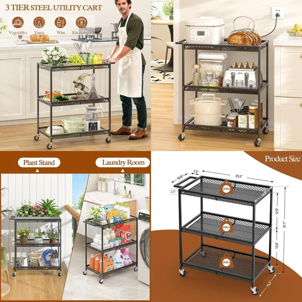 3-Tier Heavy-Duty Rolling Kitchen Cart with Wire Shelves for Storage, Serving, Laundry, and Office Use
3-Tier Heavy-Duty Rolling Kitchen Cart with Wire Shelves for Storage, Serving, Laundry, and Office Use