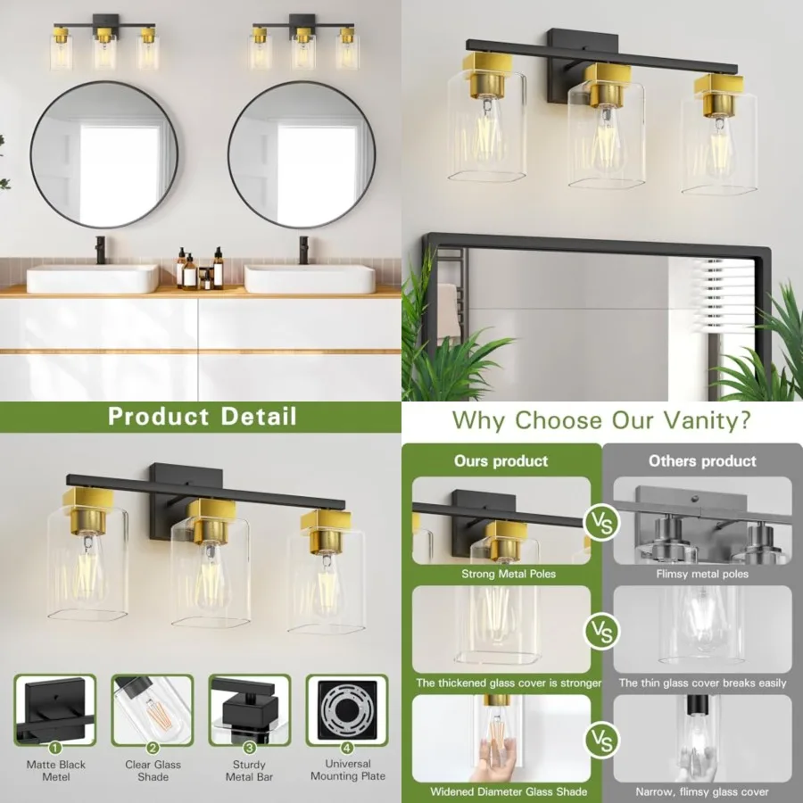 Bathroom Vanity Light, Vanity ing fixtures Over Mirror, Square Design and UL Certification, Wall Sconces with Clear Glass Shade
Bathroom Vanity Light, Vanity ing fixtures Over Mirror, Square Design and UL Certification, Wall Sconces with Clear Glass Shade