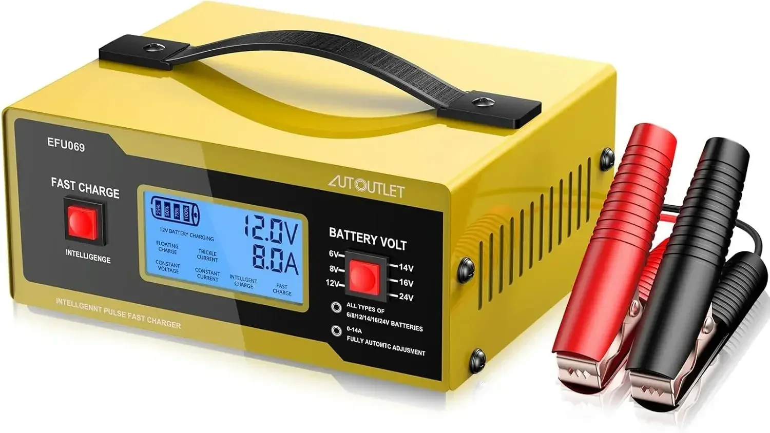 6/8/12/14/16/24V Battery Charger Automotive Smart Car Battery Charger & Maintainer 0-10A Fully Automatic with Cable Clamps
6/8/12/14/16/24V Battery Charger Automotive Smart Car Battery Charger & Maintainer 0-10A Fully Automatic with Cable Clamps