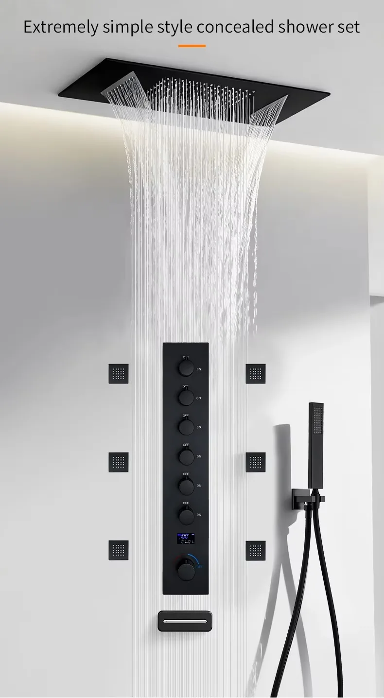 Modern Luxury Concealed Ceiling Mounted LED Smart Thermostatic Digital Display Rainfall Shower Mixer System For Bathroom
Modern Luxury Concealed Ceiling Mounted LED Smart Thermostatic Digital Display Rainfall Shower Mixer System For Bathroom