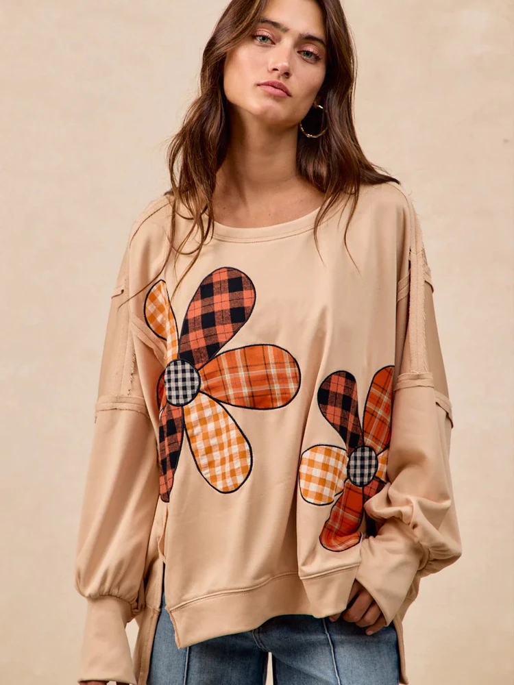 Loose Fit Big Flower Print Sweatshirt Long Sleeve Batwing Sleeve Top for Women Comfortable Polyester round Neck Pullover
Loose Fit Big Flower Print Sweatshirt Long Sleeve Batwing Sleeve Top for Women Comfortable Polyester round Neck Pullover