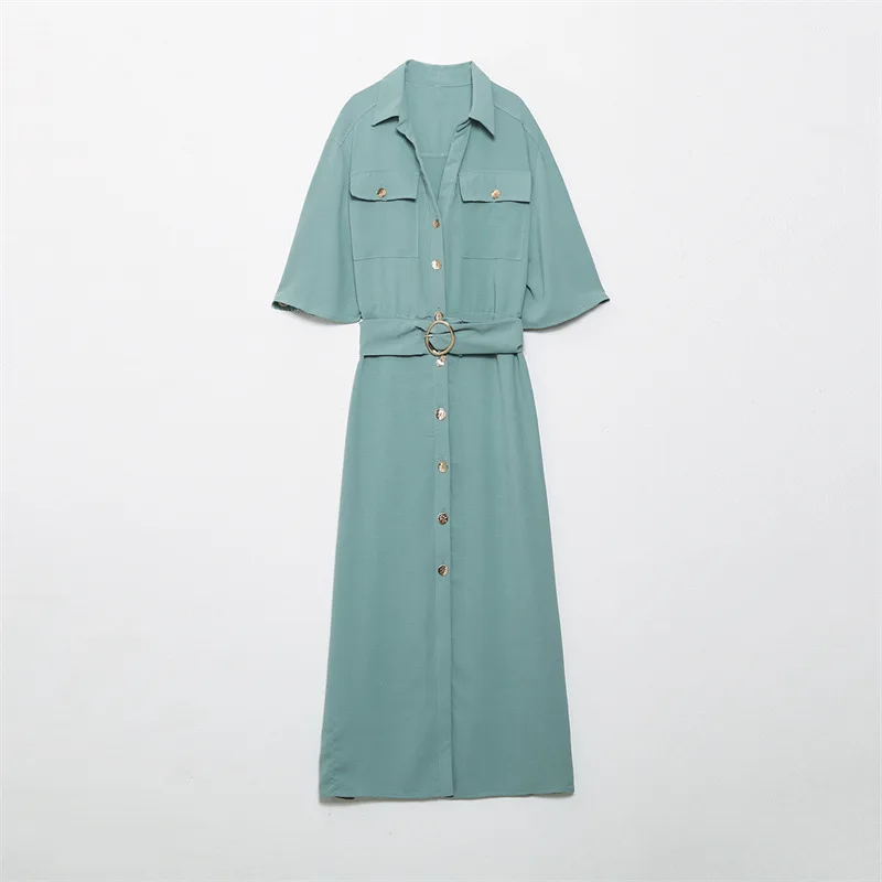 Women Fashion with Buckle Belt Patch Pockets Midi Shirt Dress Vintage Long Sleeve Front Buttons Female Dresses Vestidos Dress
Women Fashion with Buckle Belt Patch Pockets Midi Shirt Dress Vintage Long Sleeve Front Buttons Female Dresses Vestidos Dress