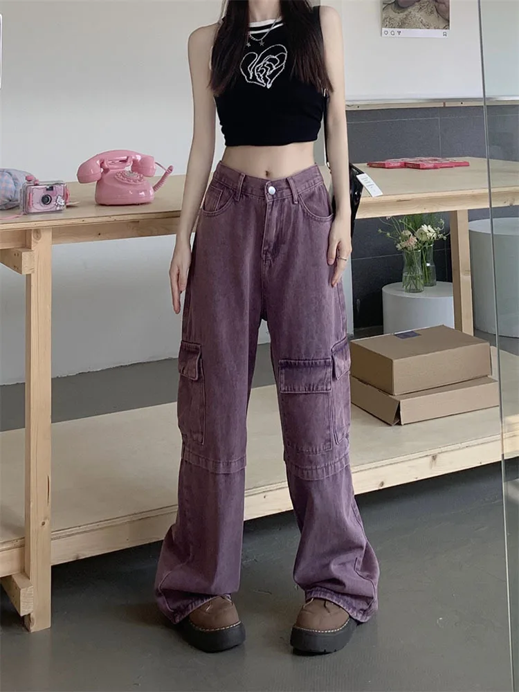 Purple Pocket Cargo Denim Pants Y2K Streetwear High Waist Straight Baggy Jeans Fashion Oversized Wid Leg Trousers
Purple Pocket Cargo Denim Pants Y2K Streetwear High Waist Straight Baggy Jeans Fashion Oversized Wid Leg Trousers