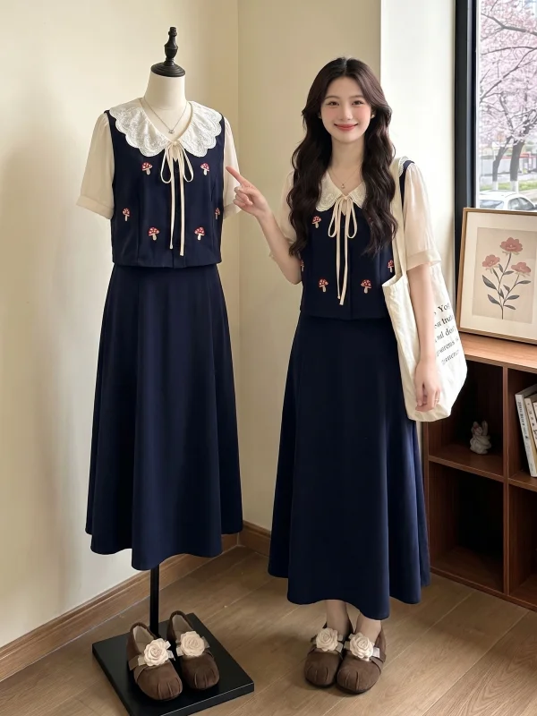 Large Size Women's Summer Outfit Sweet And Salty Style Blue Doll Collar Top And Skirt Set Casual Commute Fashion
Large Size Women's Summer Outfit Sweet And Salty Style Blue Doll Collar Top And Skirt Set Casual Commute Fashion