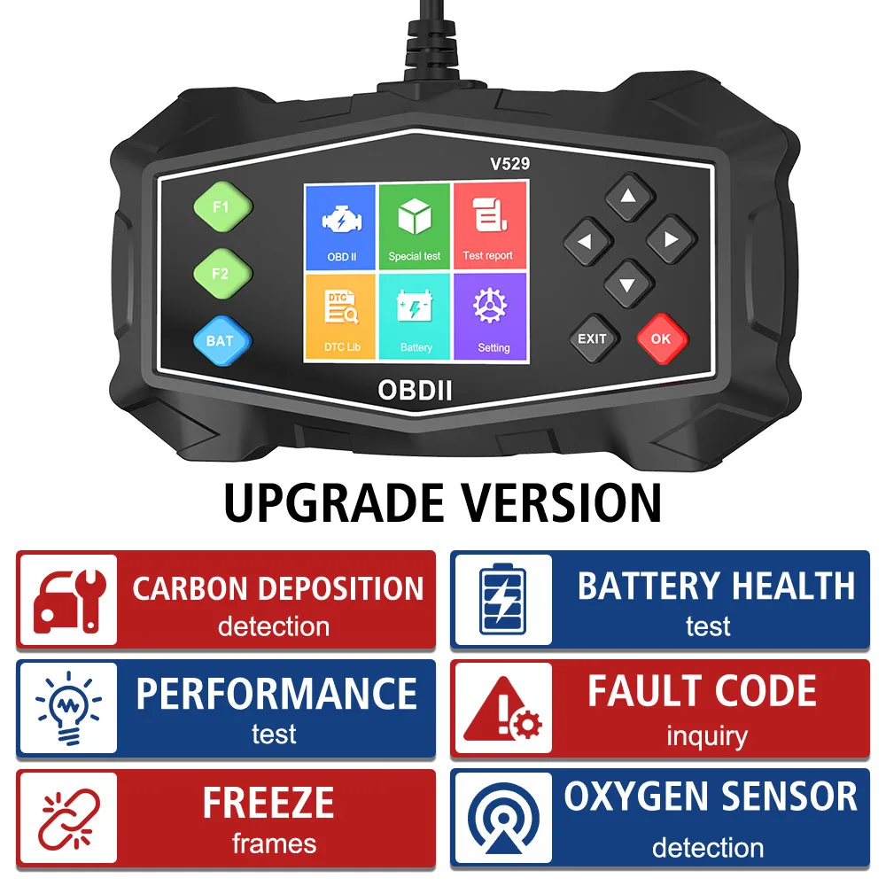 Автомобильные диагностические инструменты OBD2, считыватель кодов, универсальный код неисправности, проверка системы двигателя, тестер батареи V529
Автомобильные диагностические инструменты OBD2, считыватель кодов, универсальный код неисправности, проверка системы двигателя, тестер батареи V529
