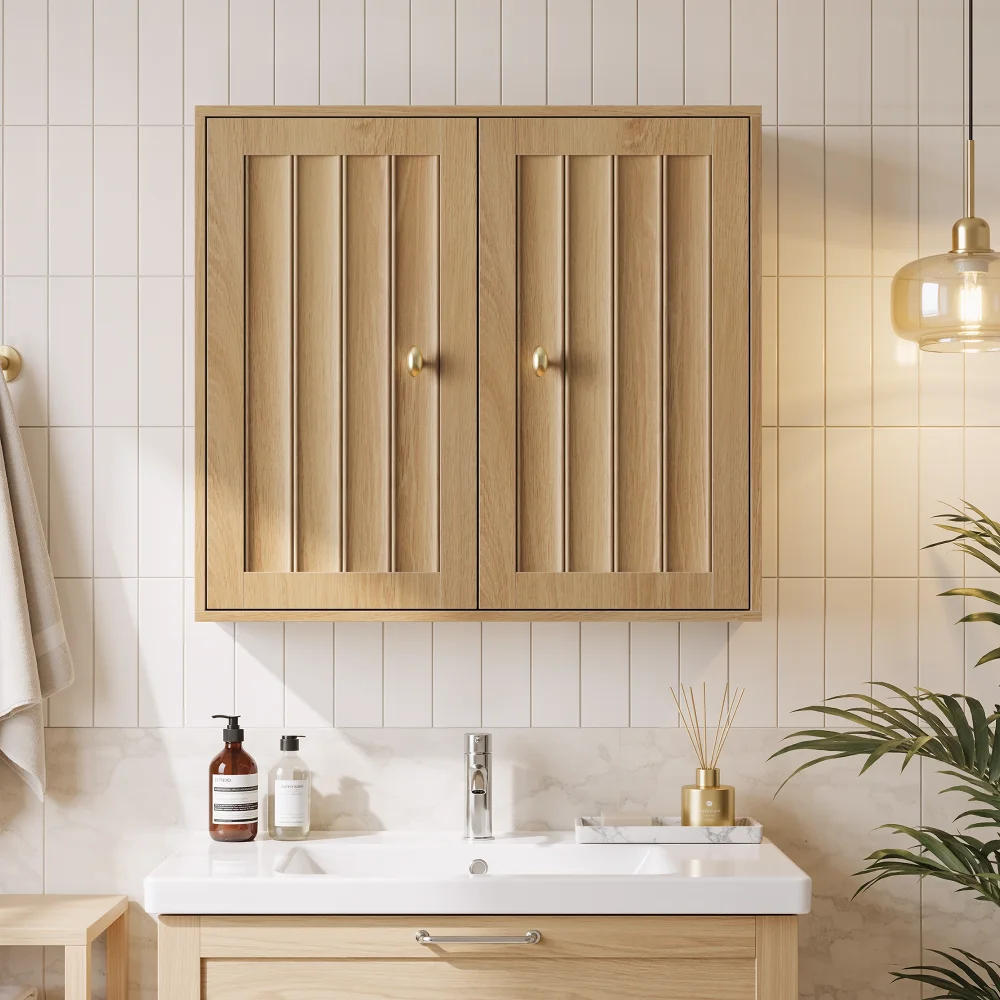 Wall-Mounted Bathroom Cabinet, Double-Door Medicine Cabinet with Vertical Grooved Design,Wall-Mounted Storage Cabinet
Wall-Mounted Bathroom Cabinet, Double-Door Medicine Cabinet with Vertical Grooved Design,Wall-Mounted Storage Cabinet