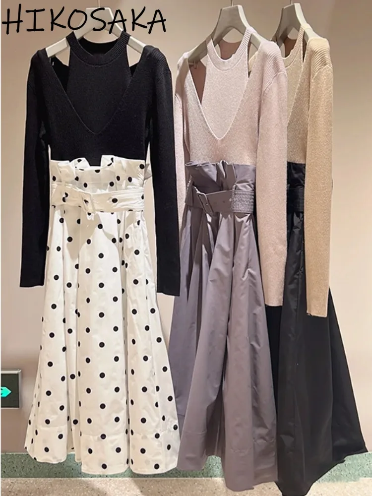 Spring New Elegant Patchwork Knit Polka Dot Dress Women O-neck Off Shoulder Long Sleeve Slim A-line Robe Japan Chic Vestidos
Spring New Elegant Patchwork Knit Polka Dot Dress Women O-neck Off Shoulder Long Sleeve Slim A-line Robe Japan Chic Vestidos