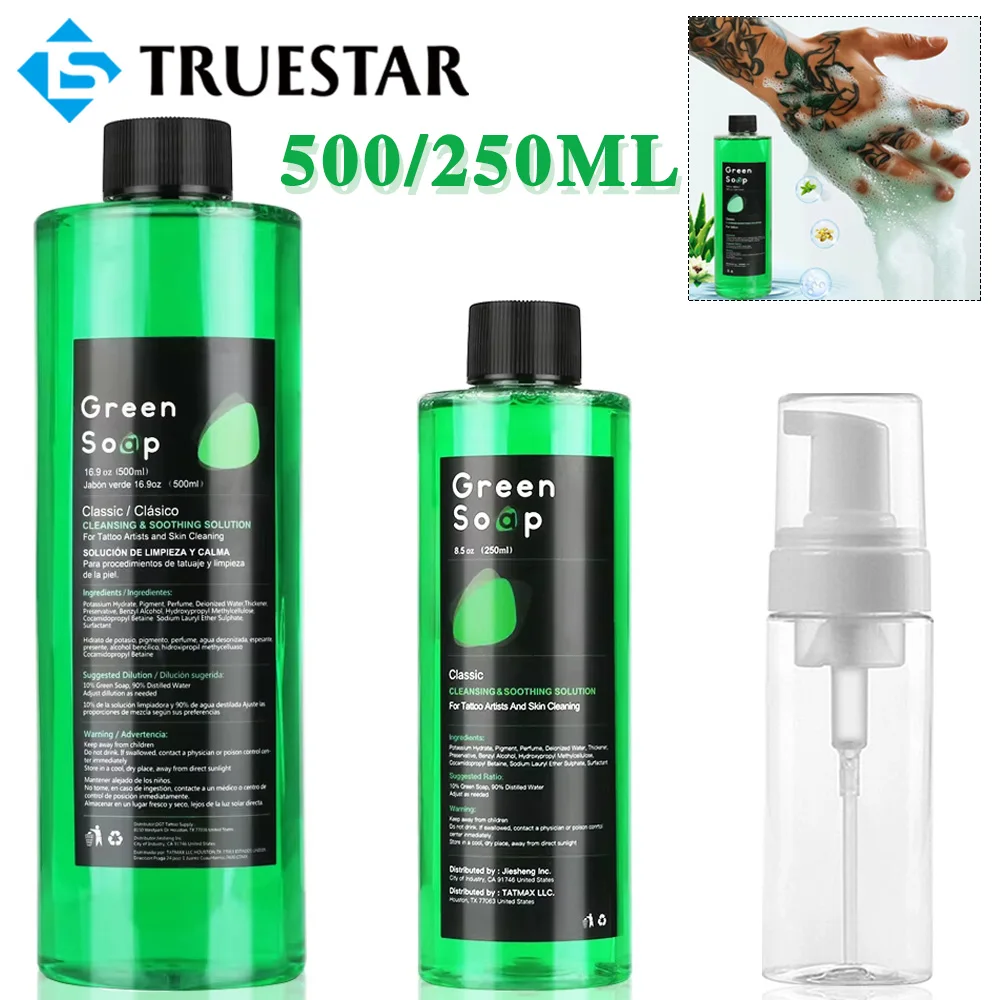 500/250ML Tattoo Green Soap Tattoo Cleaning Soap Tattoo Skin Cleansing Soothing Solution Green Algae Soap and Foam Bottle Set
500/250ML Tattoo Green Soap Tattoo Cleaning Soap Tattoo Skin Cleansing Soothing Solution Green Algae Soap and Foam Bottle Set