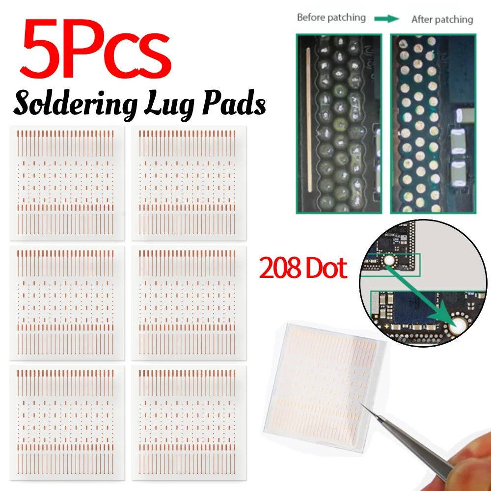 5Pcs 208 Dot Repair Spots Jumper Wire Fixing Soldering Lug Solder Piece IC Chip Solder Pads for Dot-faded Welding Plates Repair
5Pcs 208 Dot Repair Spots Jumper Wire Fixing Soldering Lug Solder Piece IC Chip Solder Pads for Dot-faded Welding Plates Repair