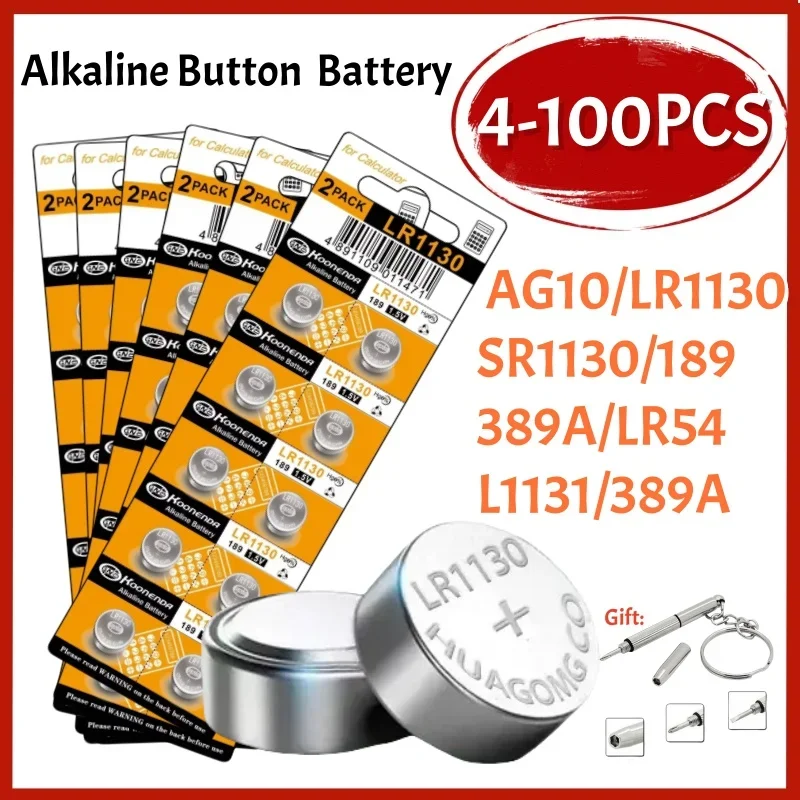 4-100Pcs AG10 Button Batteries LR1130 389A LR54 L1131 SR1130 1.55v High Capacity Button Cell Coin Battery for Watches Calculator
4-100Pcs AG10 Button Batteries LR1130 389A LR54 L1131 SR1130 1.55v High Capacity Button Cell Coin Battery for Watches Calculator