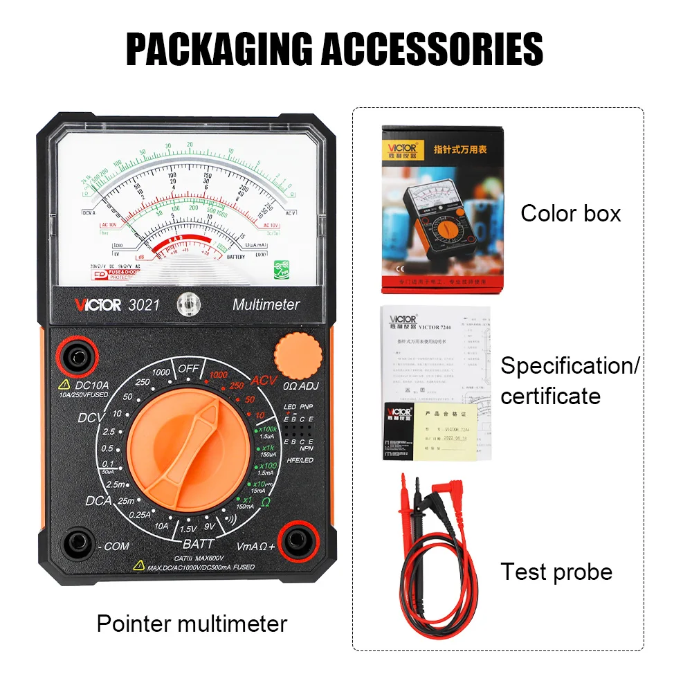 Victor Analog Multimeter High Precision Pointer Multimeter 1000V Voltmeter Ammeter Resistor Tester Good Tools Transistor VC3021
Victor Analog Multimeter High Precision Pointer Multimeter 1000V Voltmeter Ammeter Resistor Tester Good Tools Transistor VC3021