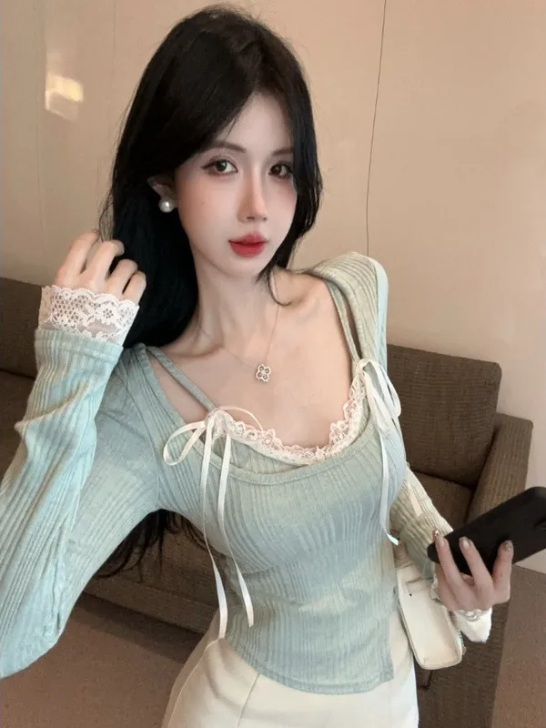 Pure Desire Spicy Girl Long Sleeve Knitted Base Shirt T-Shirt Women's Autumn Inner Lace Knot Strap Two-Piece Set Top
Pure Desire Spicy Girl Long Sleeve Knitted Base Shirt T-Shirt Women's Autumn Inner Lace Knot Strap Two-Piece Set Top