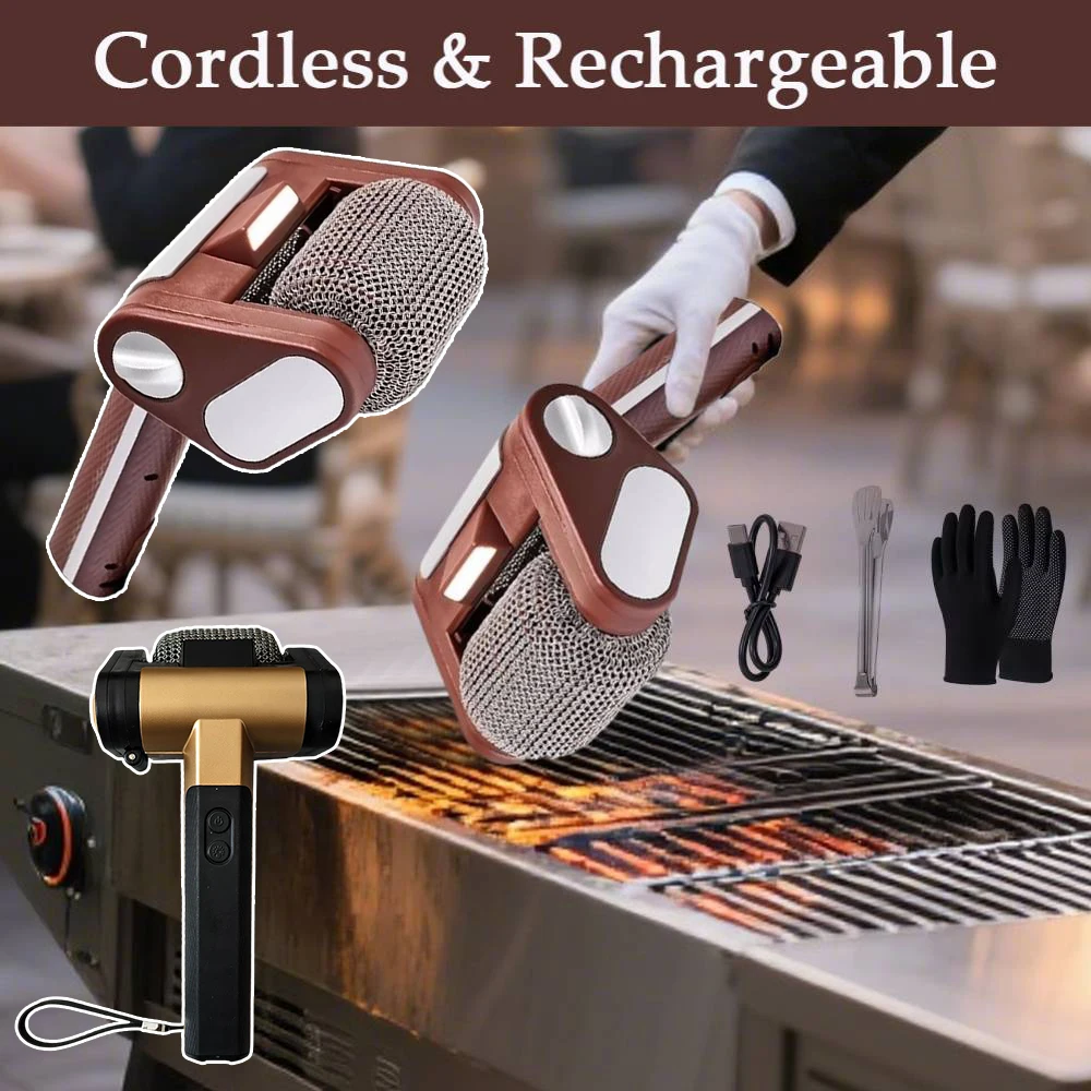 Rechargeable Electric Stainless Steel Roller Grill Cleaner Brush Set with LED Light Replaceable Brush Heads BBQ Cleaning Tools
Rechargeable Electric Stainless Steel Roller Grill Cleaner Brush Set with LED Light Replaceable Brush Heads BBQ Cleaning Tools