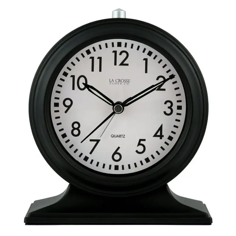 Analog Alarm Clock Black Mantel Quartz Sweep Silent Illuminating Hands Beeping Function Battery Operated Travel Size 617-3014 
Analog Alarm Clock Black Mantel Quartz Sweep Silent Illuminating Hands Beeping Function Battery Operated Travel Size 617-3014