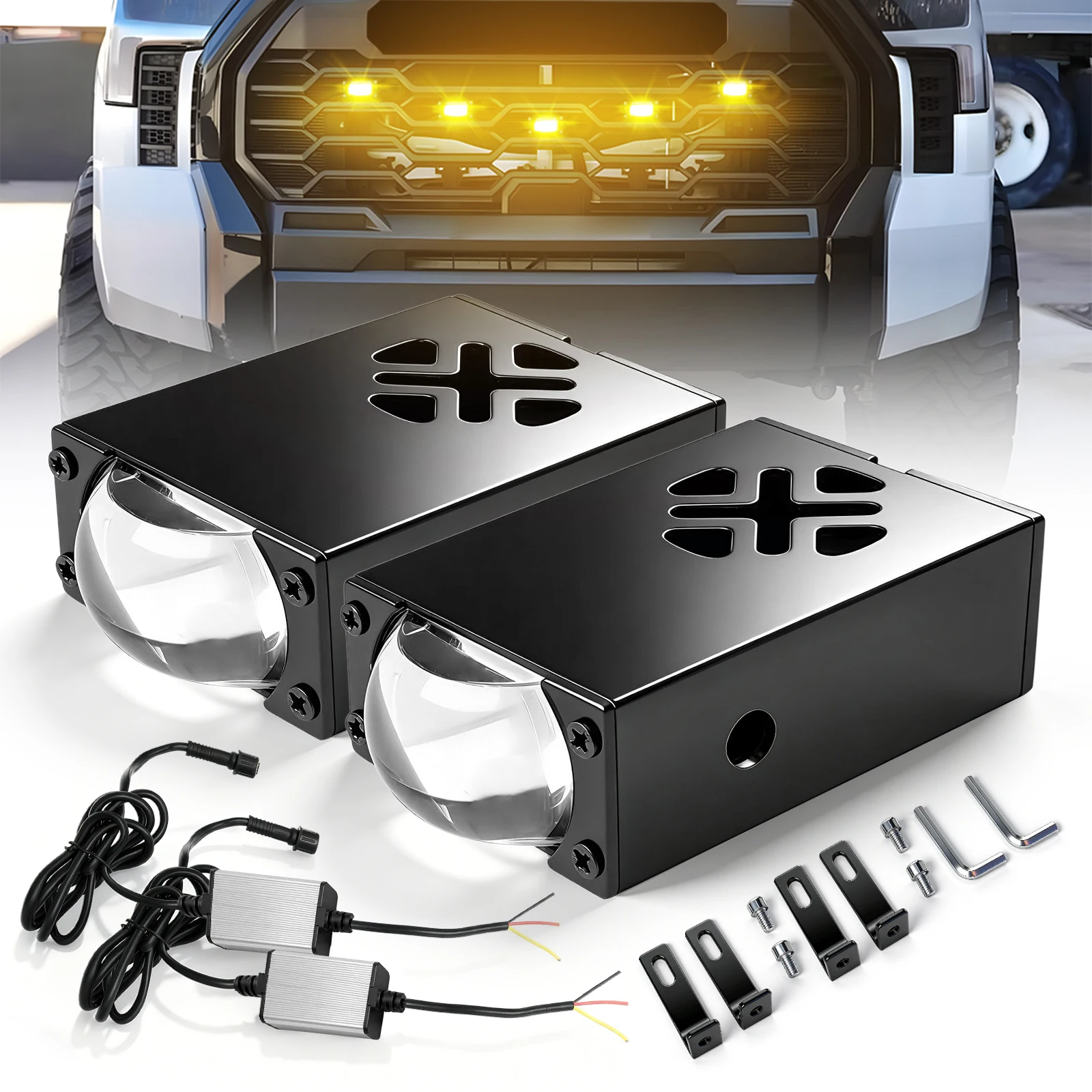 HL Ultra-Slim LED Grille Lights with Lens Dual Color White & Amber Driving Fog Lamps Hi/Lo Beam Auxiliary Lights off-road use
HL Ultra-Slim LED Grille Lights with Lens Dual Color White & Amber Driving Fog Lamps Hi/Lo Beam Auxiliary Lights off-road use
