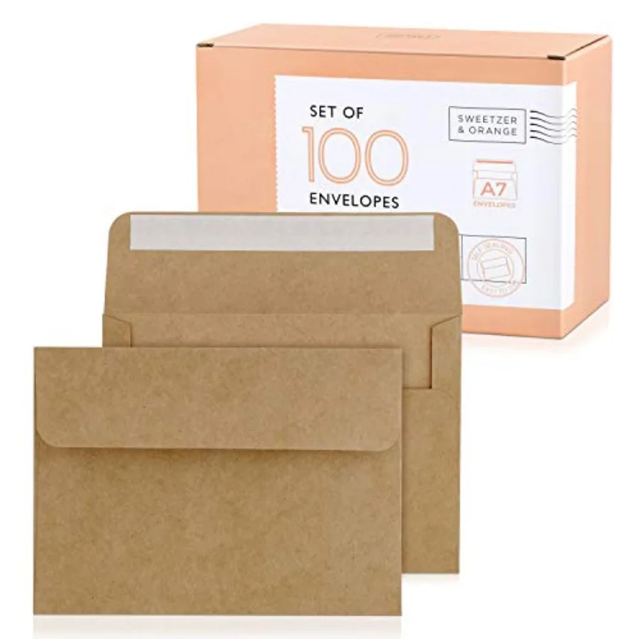 A7 Brown Self Seal Envelopes, 100 Pack, 5x7 Inches True 5.25 x 7.25 in.,Kraft 150gsm, Blank Envelopes for Invitations, Wedding,
A7 Brown Self Seal Envelopes, 100 Pack, 5x7 Inches True 5.25 x 7.25 in.,Kraft 150gsm, Blank Envelopes for Invitations, Wedding,