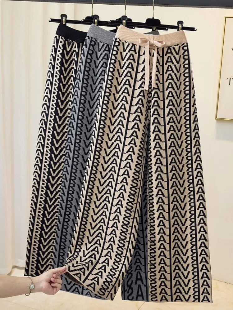 Fall Winter Letter Print Knitted Pants 2023 Office Ladies Elegant High Waist Wide Leg Knitting Pants Korean Casual Soft Trouses
Fall Winter Letter Print Knitted Pants 2023 Office Ladies Elegant High Waist Wide Leg Knitting Pants Korean Casual Soft Trouses
