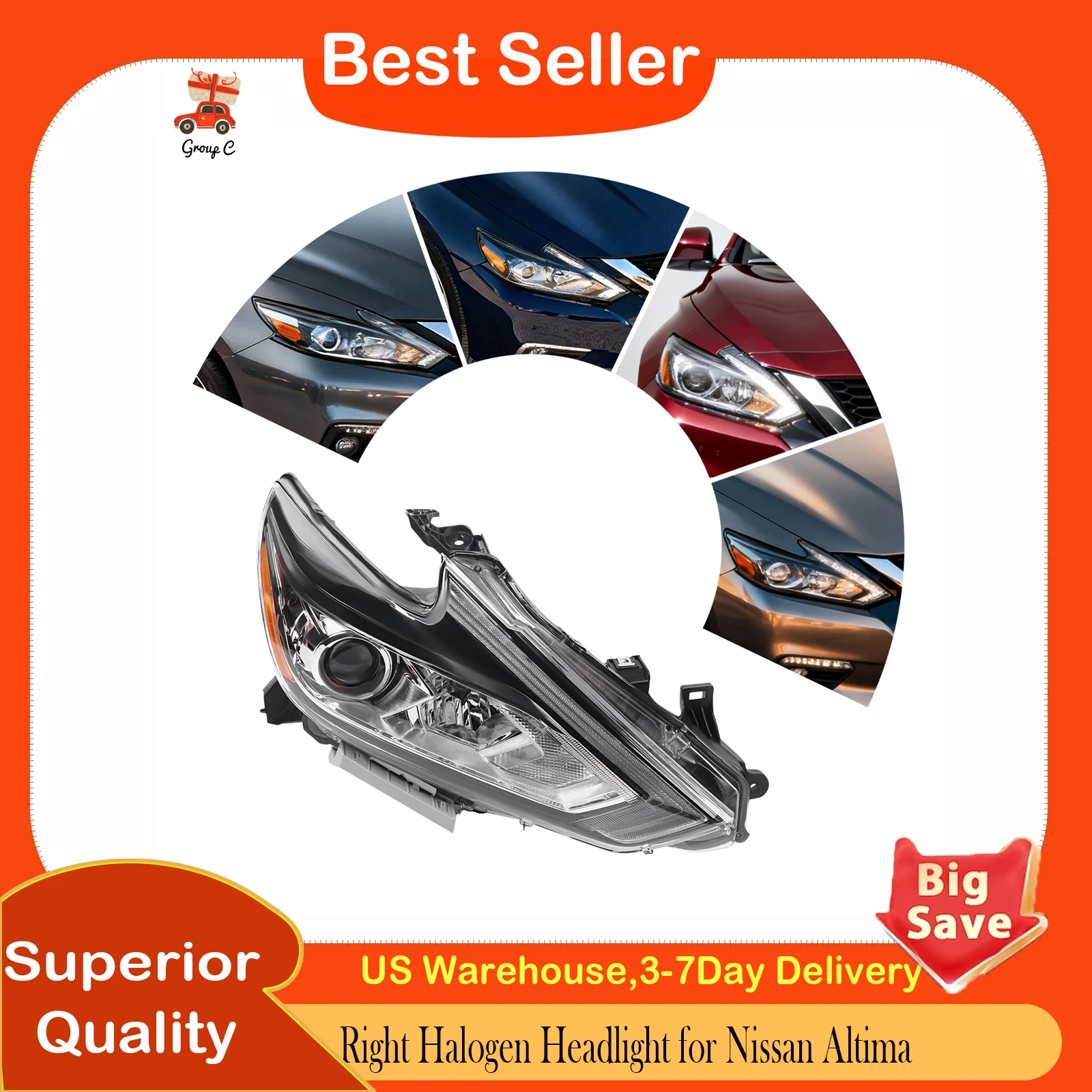 Right Halogen Headlight for Nissan Altima, 2016-2018 Altima 2.5L Base S SR SV SL Headlight, White Housing, Non-3.5L
Right Halogen Headlight for Nissan Altima, 2016-2018 Altima 2.5L Base S SR SV SL Headlight, White Housing, Non-3.5L