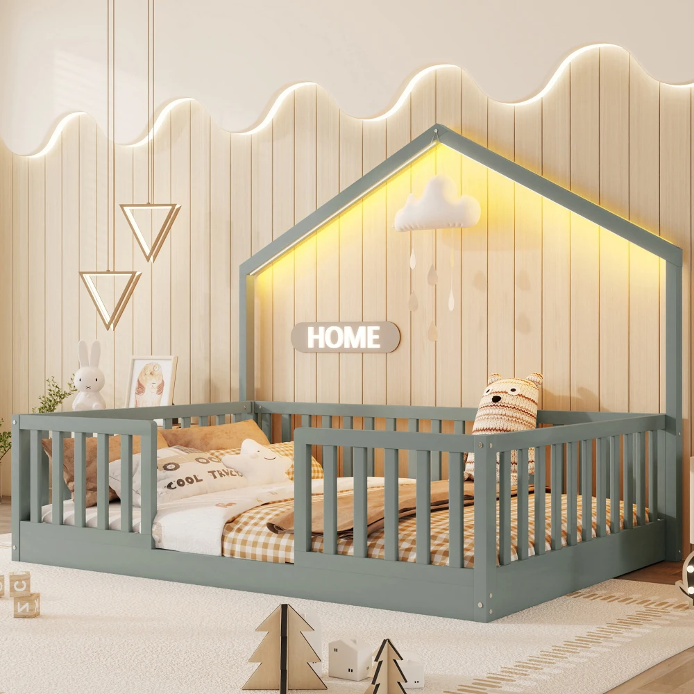 Full Floor Bed with High Rails, Wooden Montessori Bed with Light for Kids, Boys and Girls,Gray(Expect Arrival Date 2025/12/17)
Full Floor Bed with High Rails, Wooden Montessori Bed with Light for Kids, Boys and Girls,Gray(Expect Arrival Date 2025/12/17)