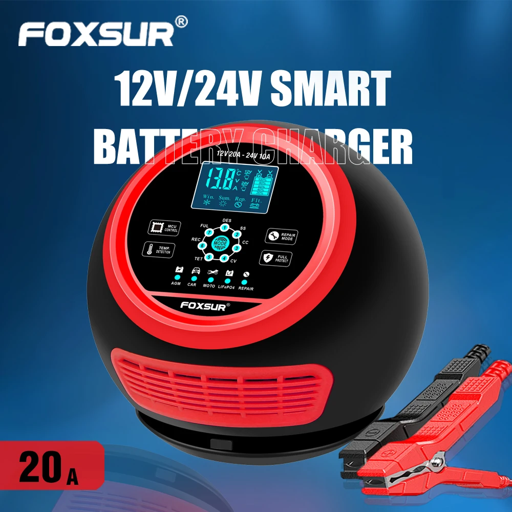 FOXSUR 12V20A/24V 10A Премиум-импульсное зарядное устройство для ремонта с ЖК-дисплеем, зарядное устройство для мотоциклов и автомобильных аккумуляторов AGM (WET, GEL, свинцовый)
FOXSUR 12V20A/24V 10A Премиум-импульсное зарядное устройство для ремонта с ЖК-дисплеем, зарядное устройство для мотоциклов и автомобильных аккумуляторов AGM (WET, GEL, свинцовый)