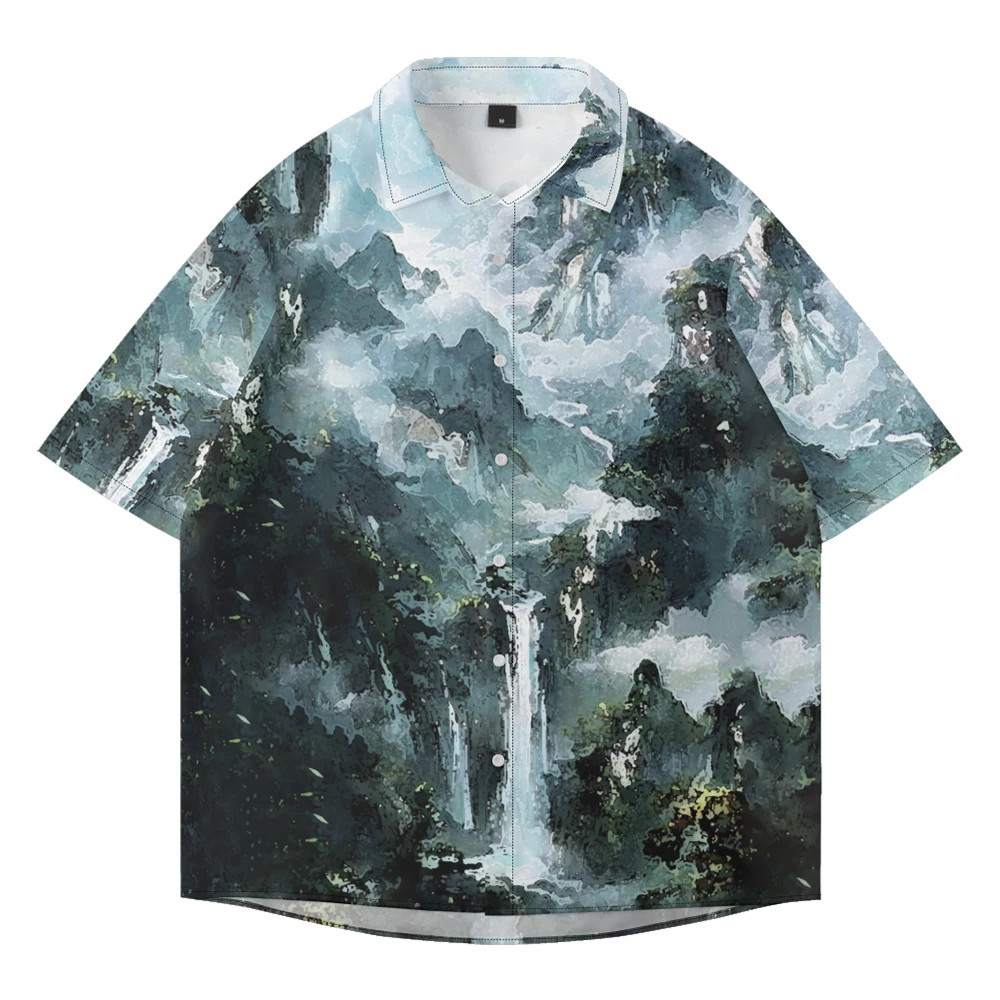 Summer casual oversized short sleeved shirt with landscape pattern , loose and trendy beach single breasted fashionable shirt
Summer casual oversized short sleeved shirt with landscape pattern , loose and trendy beach single breasted fashionable shirt