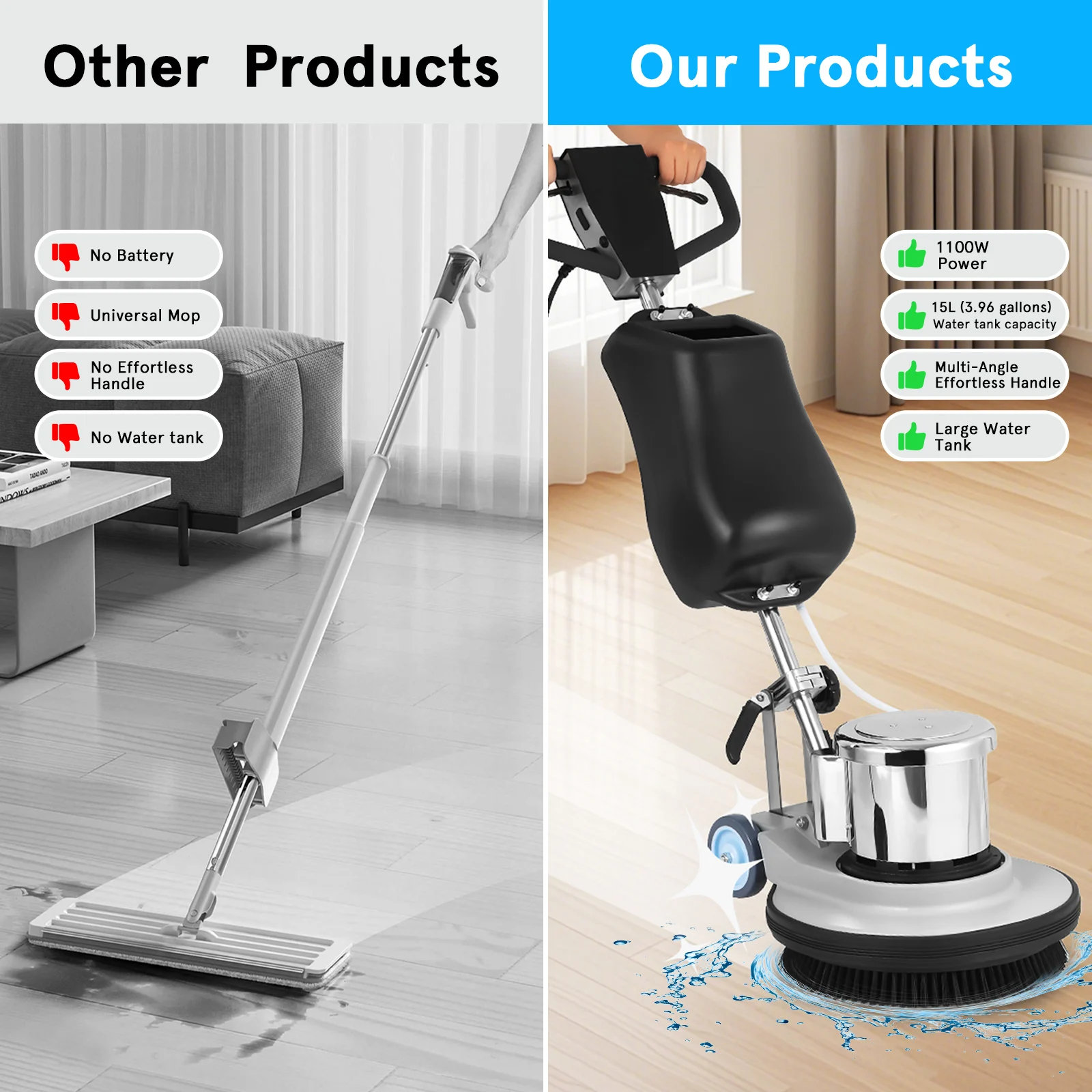 Heavy Duty Floor Cleaner Polisher with 2 Wheels, Commercial Floor Scrubber Machine, Low Speed Floor Machine-Carpet Cleaner for Hardwood Tile And Commercial Spaces All Floor Surfaces
Heavy Duty Floor Cleaner Polisher with 2 Wheels, Commercial Floor Scrubber Machine, Low Speed Floor Machine-Carpet Cleaner for Hardwood Tile And Commercial Spaces All Floor Surfaces