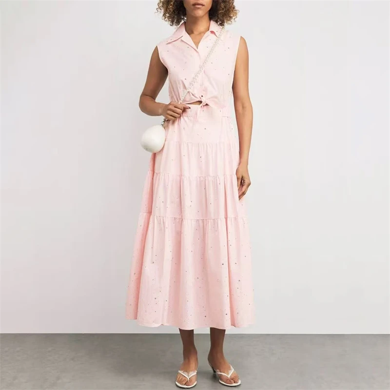 The 2025 summer new women's lapel rhinestone sleeveless dress, high-quality and fashionable strappy cinched-waist long dress
The 2025 summer new women's lapel rhinestone sleeveless dress, high-quality and fashionable strappy cinched-waist long dress
