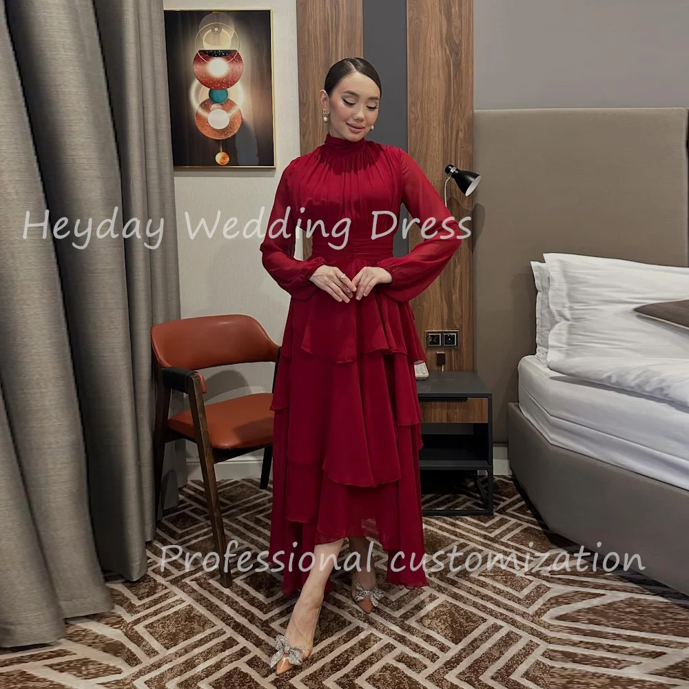 Heyday Pretty Dress Customized Ruched O-Neck A-Line Chiffon Long Sleeves Formal Evening Dress Ankle Length Party Dress For Women
Heyday Pretty Dress Customized Ruched O-Neck A-Line Chiffon Long Sleeves Formal Evening Dress Ankle Length Party Dress For Women