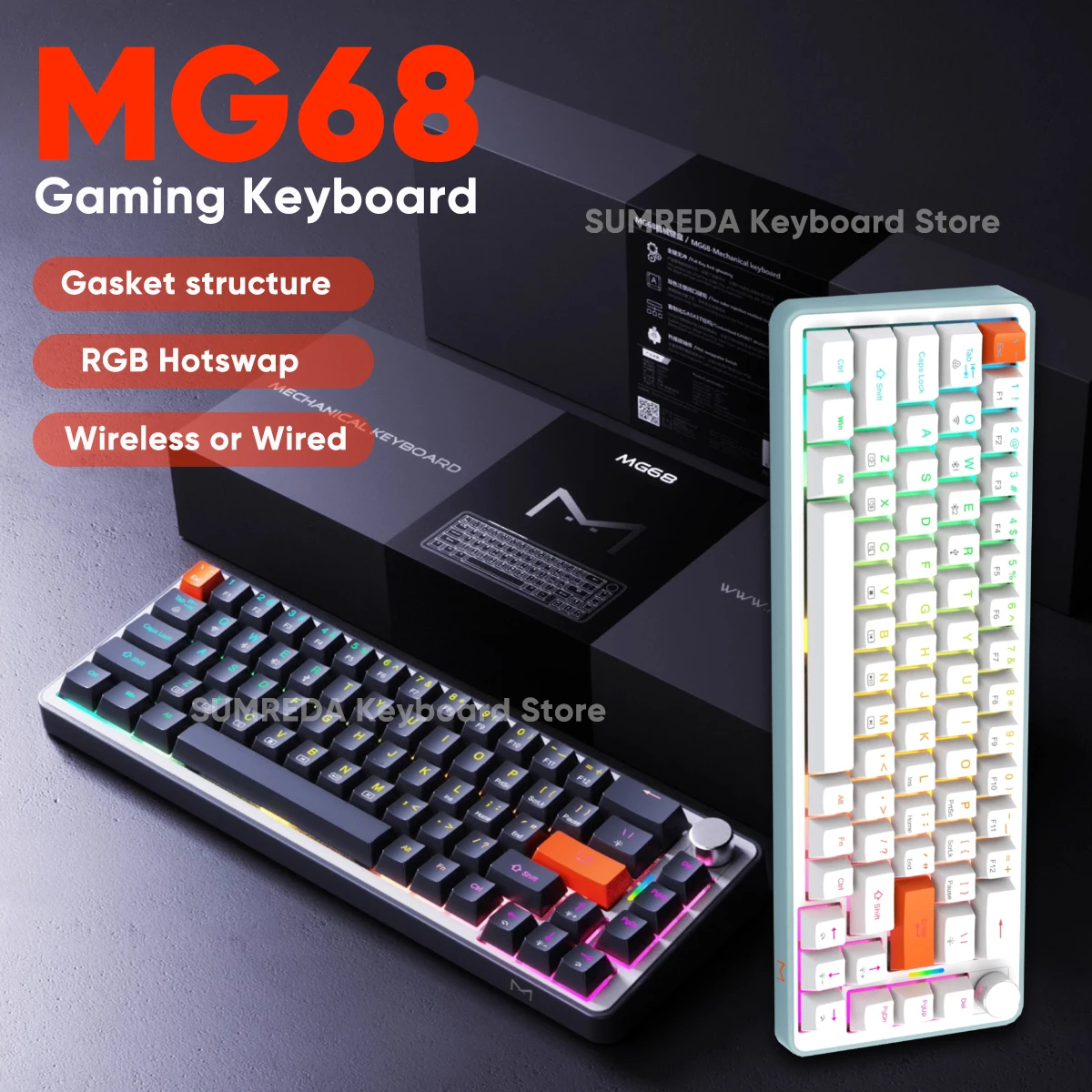 SUMREDA MG68 Беспроводная игровая механическая клавиатура 68 клавиш Bluetooth 2,4G Проводная клавиатура RGB с горячей заменой Бесконтактная геймерская клавиатура
SUMREDA MG68 Беспроводная игровая механическая клавиатура 68 клавиш Bluetooth 2,4G Проводная клавиатура RGB с горячей заменой Бесконтактная геймерская клавиатура