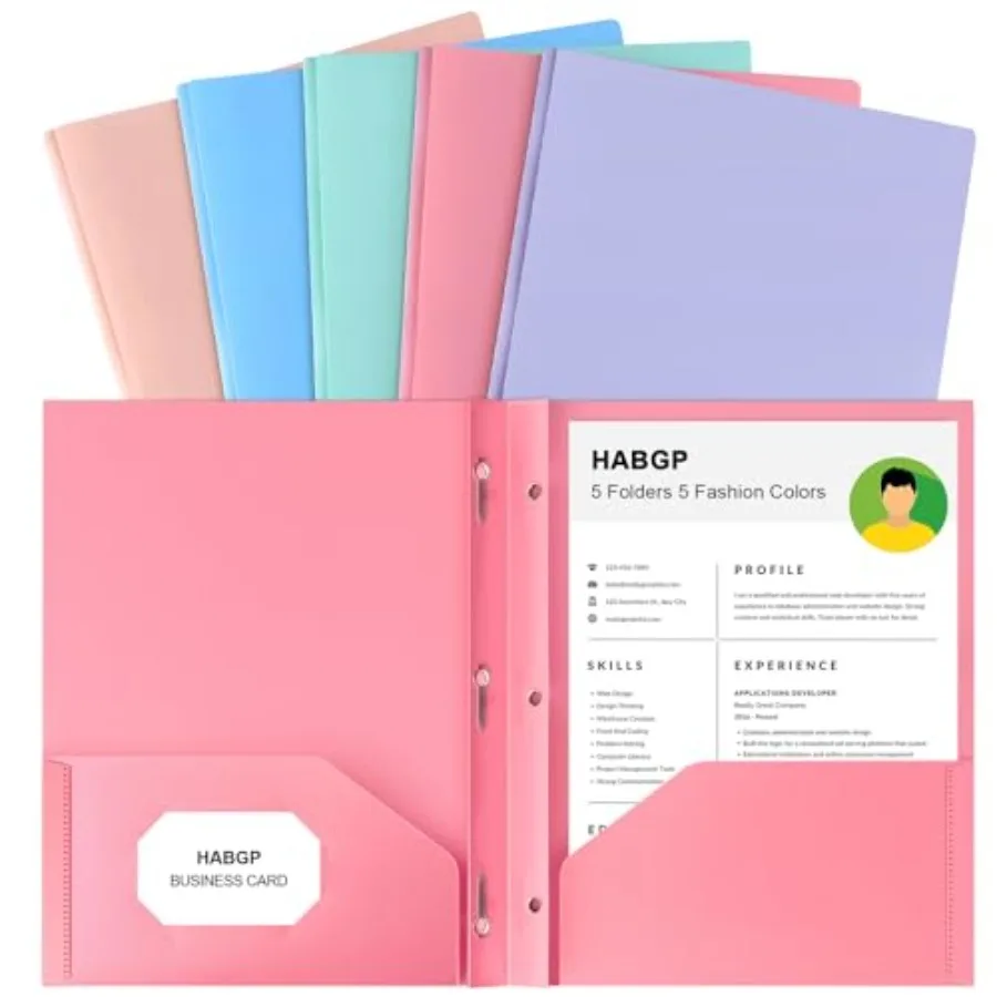 Two Pocket Folder With Prongs 5 Pack, Pastel Colors,Plastic Folders With Pockets and Business Card Holder, Fit Letter Size, for
Two Pocket Folder With Prongs 5 Pack, Pastel Colors,Plastic Folders With Pockets and Business Card Holder, Fit Letter Size, for