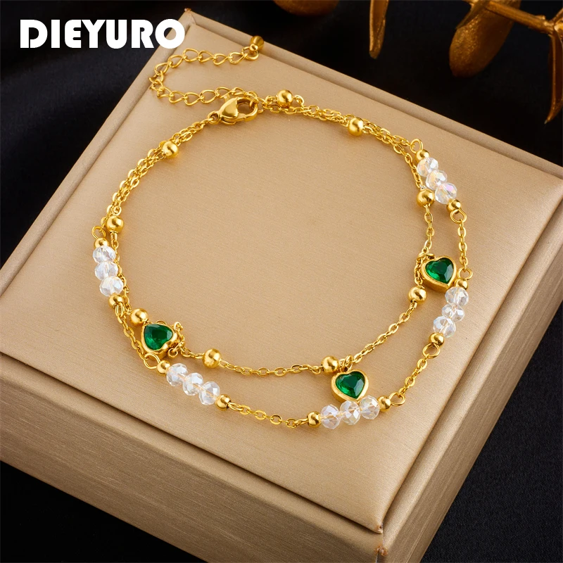 DIEYURO 316L Stainless Steel Green Heart Zircon Anklets For Women Girl New Trend Bracelets Ankle Chains Non-fading Jewelry Gift
DIEYURO 316L Stainless Steel Green Heart Zircon Anklets For Women Girl New Trend Bracelets Ankle Chains Non-fading Jewelry Gift