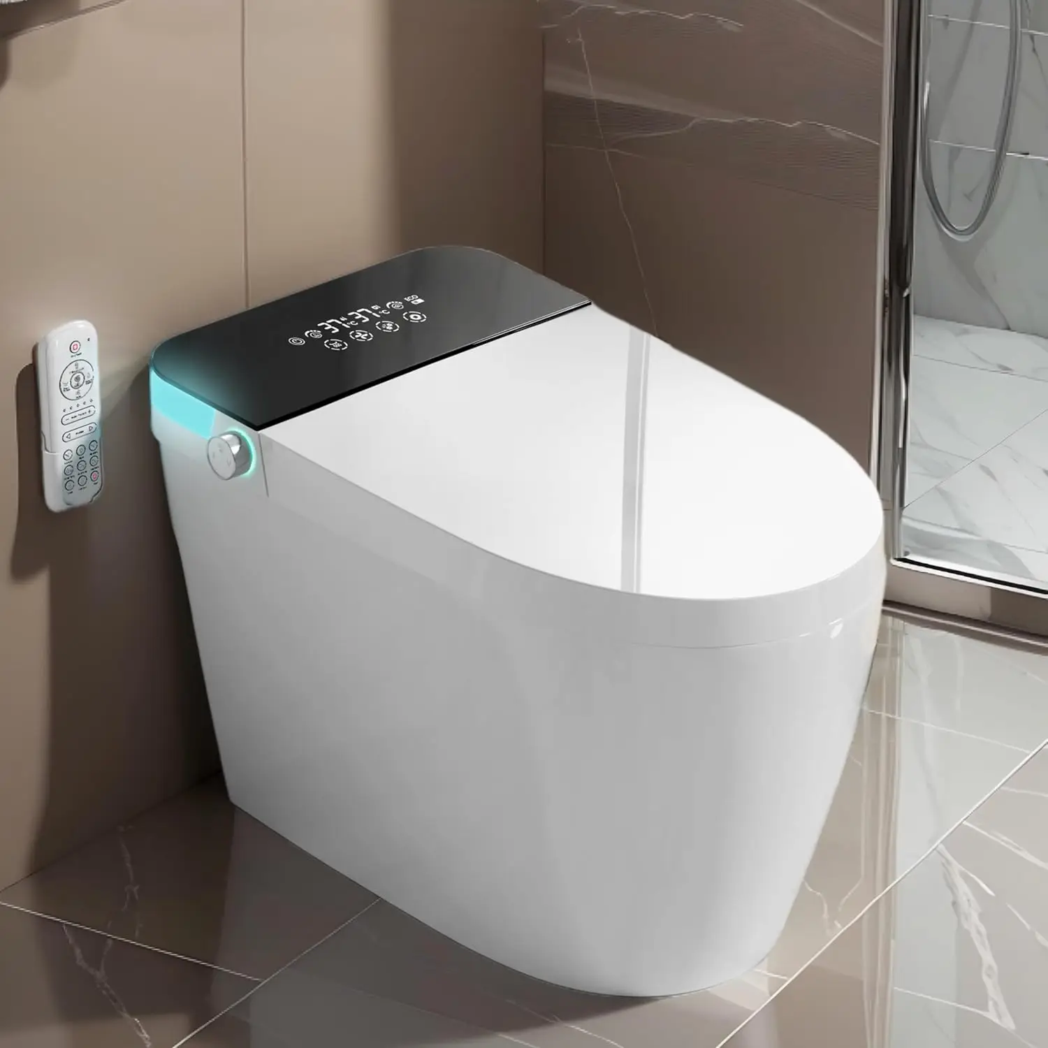 Smart Toilet with Bidet Built In, Blackout Flush, Heated Seat &Walk Away Auto Flush, One Piece Toilet for Bathrooms, Customized
Smart Toilet with Bidet Built In, Blackout Flush, Heated Seat &Walk Away Auto Flush, One Piece Toilet for Bathrooms, Customized