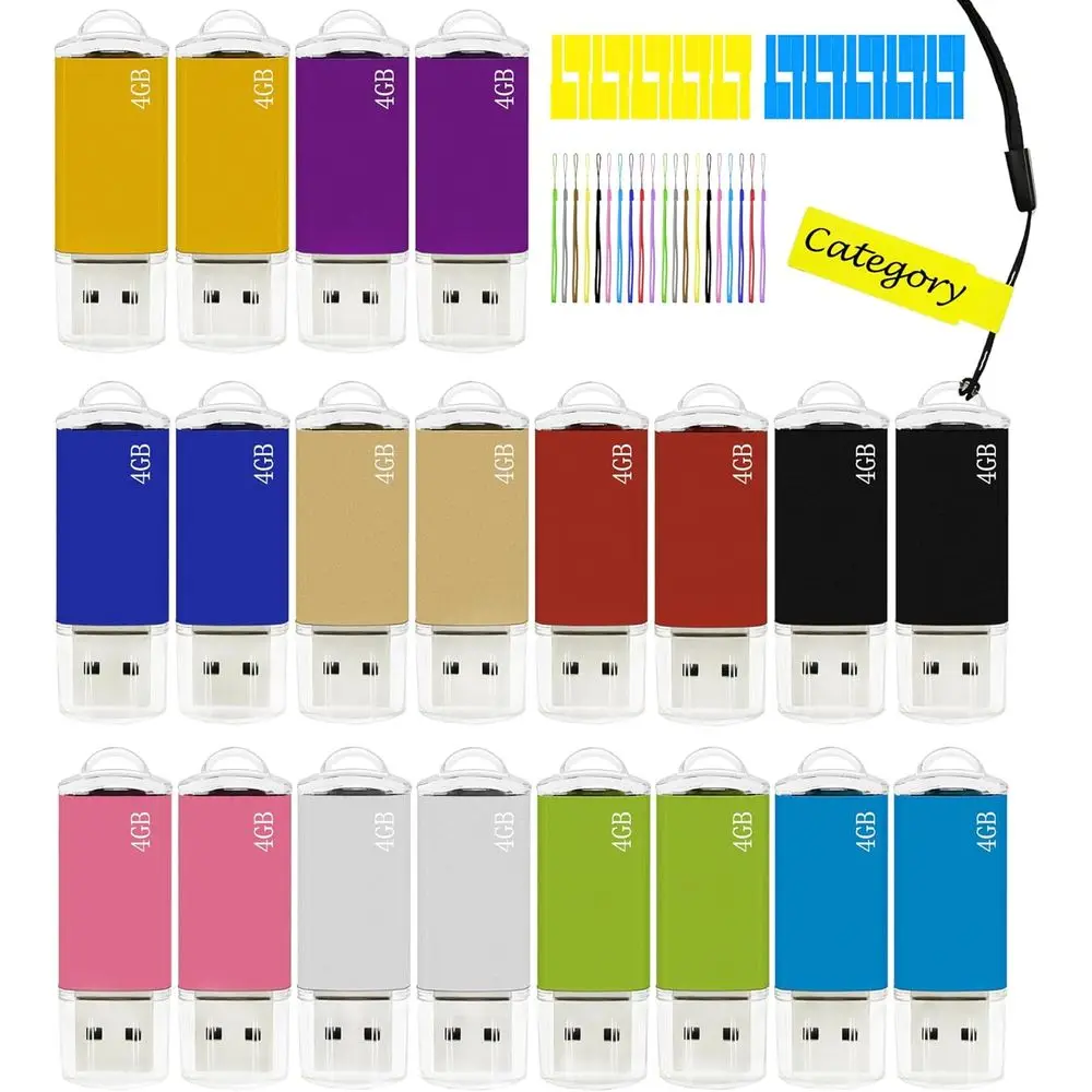 4GB USB Flash Drives, 20 Pack, Mix-Color, Lanyard & Label Included, USB 2.0, Jump Drive Memory Sticks
4GB USB Flash Drives, 20 Pack, Mix-Color, Lanyard & Label Included, USB 2.0, Jump Drive Memory Sticks