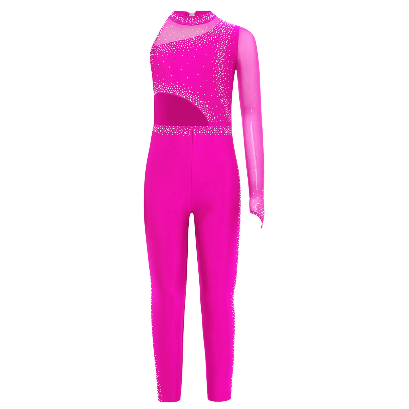 Girls Gymnastics Figure Skating Dance Costume Sheer Mesh Patchwork Asymmetrical Jumpsuit Rhinestones Full Body Leotard Dancewear
Girls Gymnastics Figure Skating Dance Costume Sheer Mesh Patchwork Asymmetrical Jumpsuit Rhinestones Full Body Leotard Dancewear