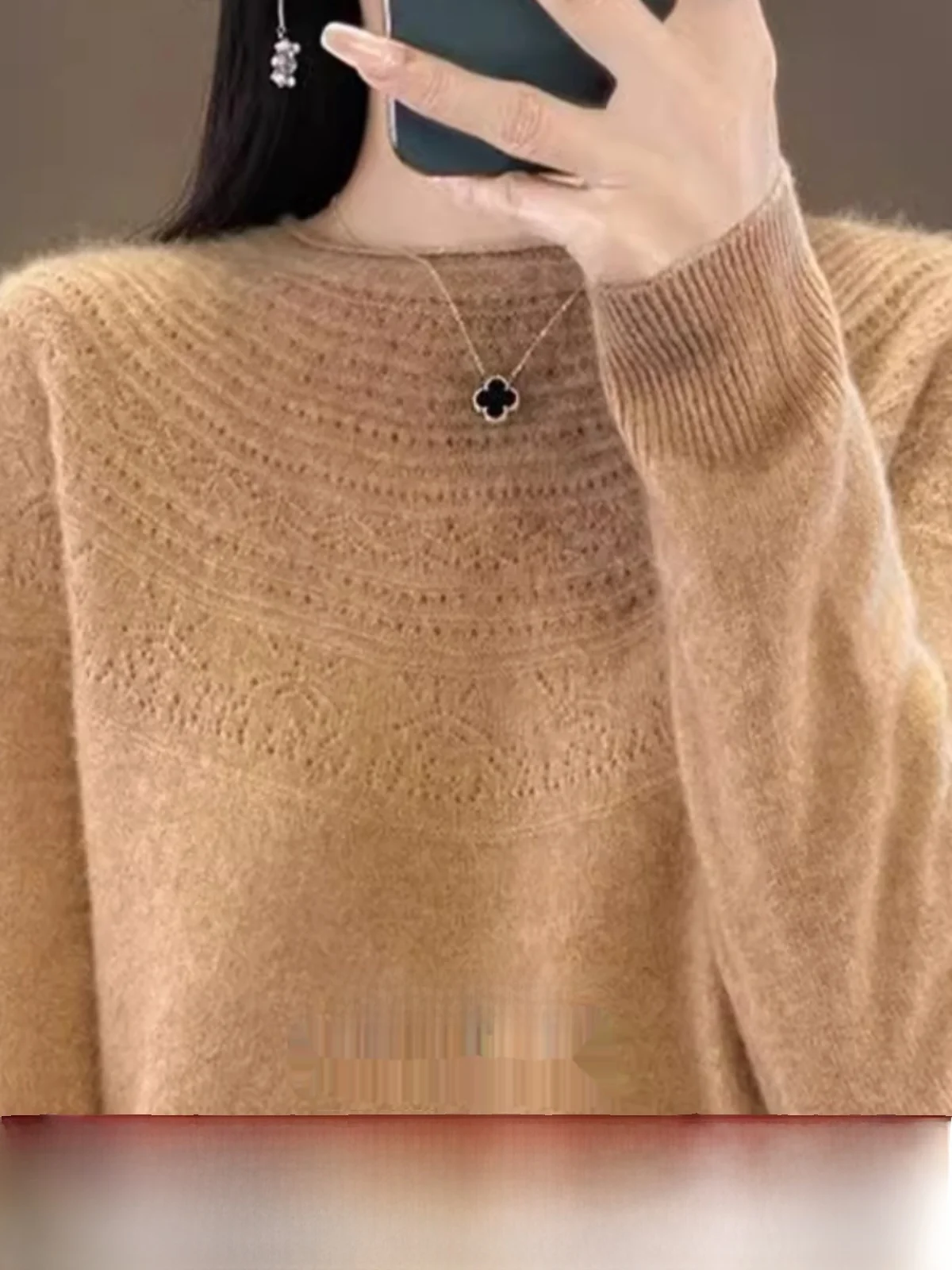 Women's Cashmere Sweater round Neck Hollow out Knitted Woolen Base Shirt Loose Fit Winter Inner Wear Comfortable Knitwear
Women's Cashmere Sweater round Neck Hollow out Knitted Woolen Base Shirt Loose Fit Winter Inner Wear Comfortable Knitwear
