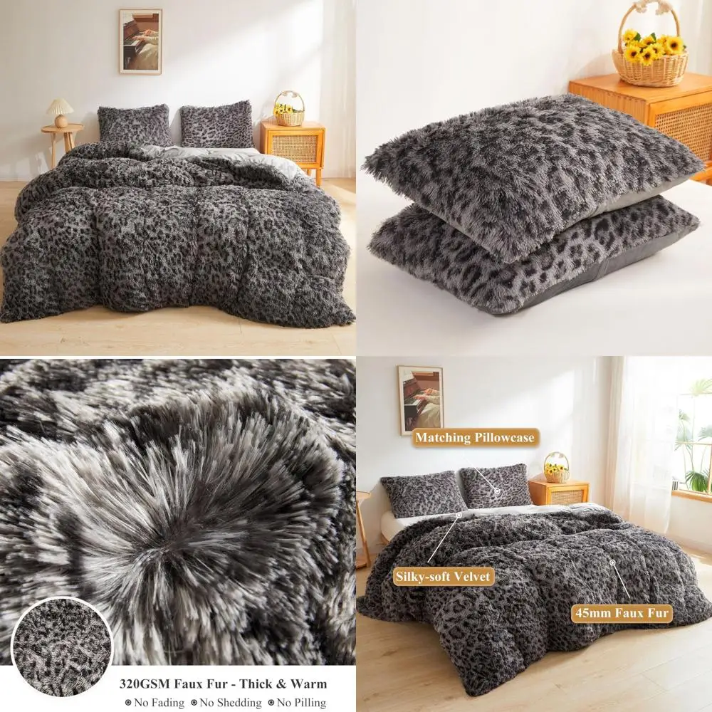 Luxurious Plush Leopard Print Faux Fur Duvet Cover Set, 3-Piece Shaggy Fuzzy Bedding Ensemble, Soft Cozy Leopard Print Comforter
Luxurious Plush Leopard Print Faux Fur Duvet Cover Set, 3-Piece Shaggy Fuzzy Bedding Ensemble, Soft Cozy Leopard Print Comforter
