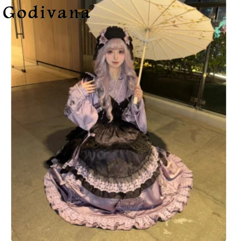 Daily Elegant Purple Long-sleeved V-Neck Lace Lolita Dress Chinese New Sweet Women Sweet Cool High Waist Lace-up Party Dresses
Daily Elegant Purple Long-sleeved V-Neck Lace Lolita Dress Chinese New Sweet Women Sweet Cool High Waist Lace-up Party Dresses