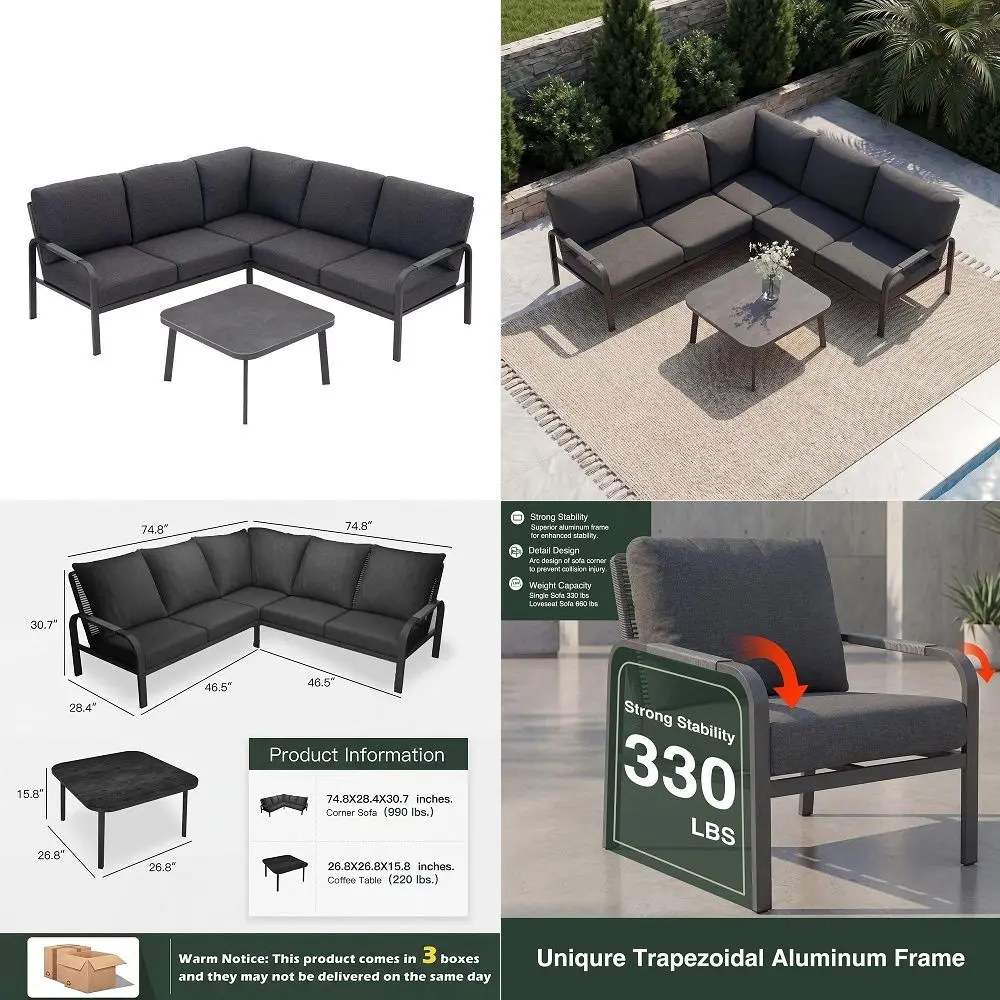 Outdoor Patio Furniture Set, LShaped Sectional Sofa with Coffee Table, Modern Outdoor Conversation Set with Waterproof Cushions
Outdoor Patio Furniture Set, LShaped Sectional Sofa with Coffee Table, Modern Outdoor Conversation Set with Waterproof Cushions