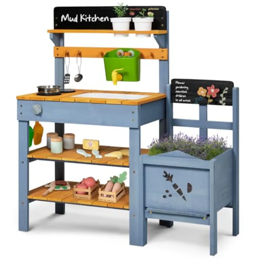 Outdoor mud kitchen for kids 3+, wooden pretend play kitchen with planter box, brown finish, removable sink faucet and gardenin
Outdoor mud kitchen for kids 3+, wooden pretend play kitchen with planter box, brown finish, removable sink faucet and gardenin