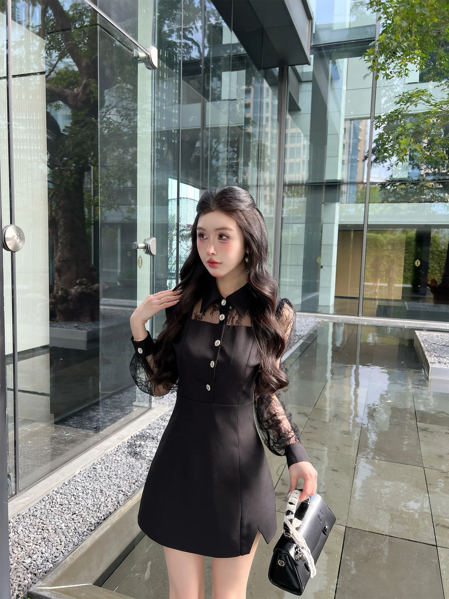 LADIES FIRST Flip Collar Rhinestone Buttoned Waist Cinched Sexy Short Skirt Lace Long Sleeve Dress Women's Fashion City Commute
LADIES FIRST Flip Collar Rhinestone Buttoned Waist Cinched Sexy Short Skirt Lace Long Sleeve Dress Women's Fashion City Commute