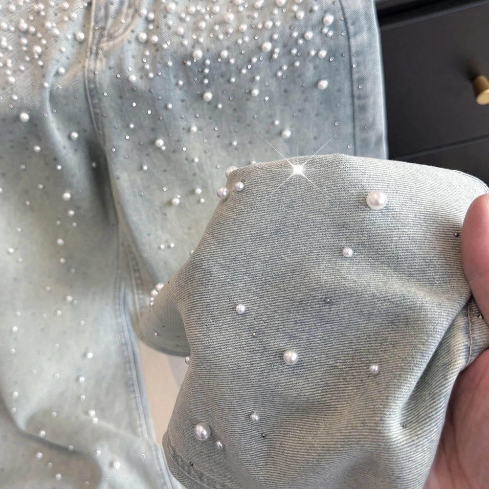 Heavy-Embroidered Pearl Glittering High-Waist Wide-Leg Jeans Women's Spring Summer Slimming Straight Cut Comfortable Soft Denim
Heavy-Embroidered Pearl Glittering High-Waist Wide-Leg Jeans Women's Spring Summer Slimming Straight Cut Comfortable Soft Denim