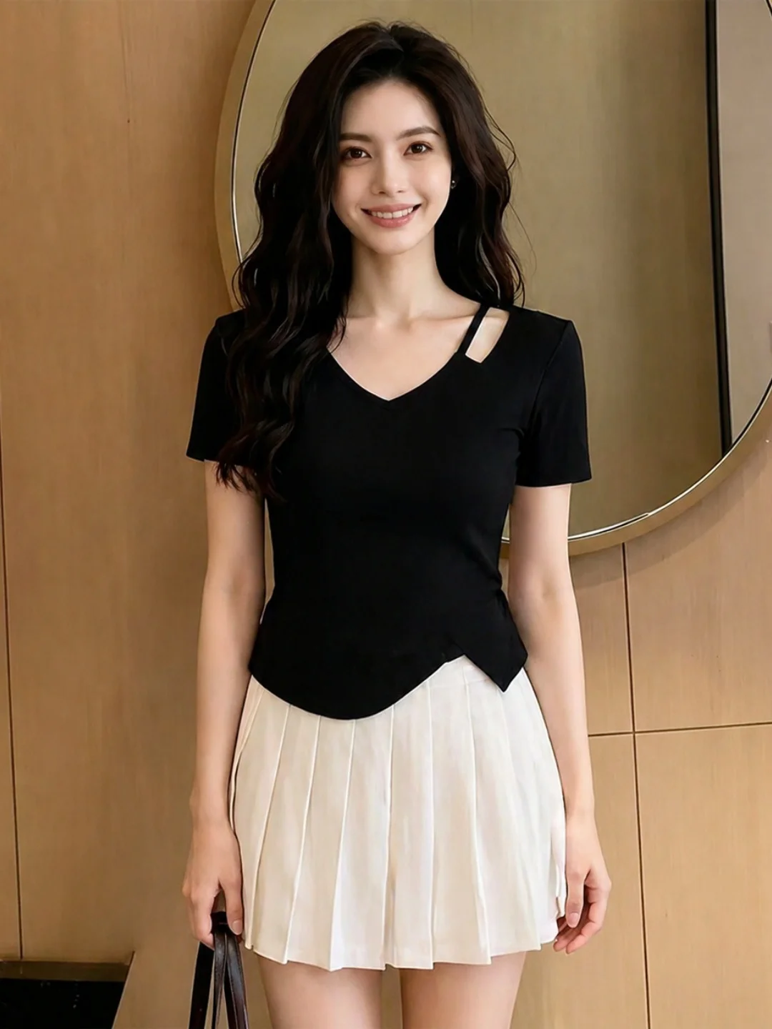 Korean Style Commuter Short Sleeve T-Shirt Pure Color Design Summer Fashion Slimming Top Versatile Casual Straight Cut Size
Korean Style Commuter Short Sleeve T-Shirt Pure Color Design Summer Fashion Slimming Top Versatile Casual Straight Cut Size