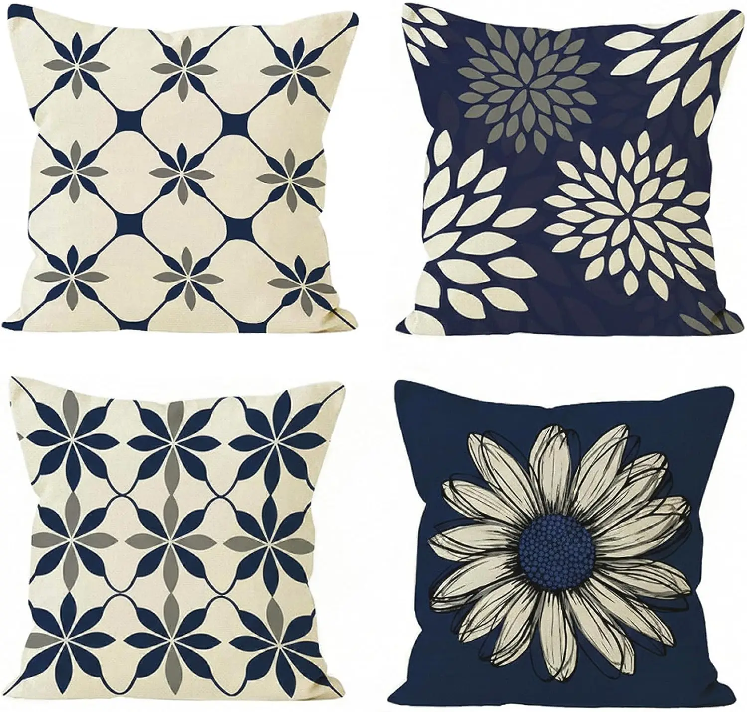 4Pcs Navy Blue Floral Throw Pillow Covers, Geometric Daisy Pattern Cushion Cases for Sofa Living Room Bedroom Home Decor
4Pcs Navy Blue Floral Throw Pillow Covers, Geometric Daisy Pattern Cushion Cases for Sofa Living Room Bedroom Home Decor