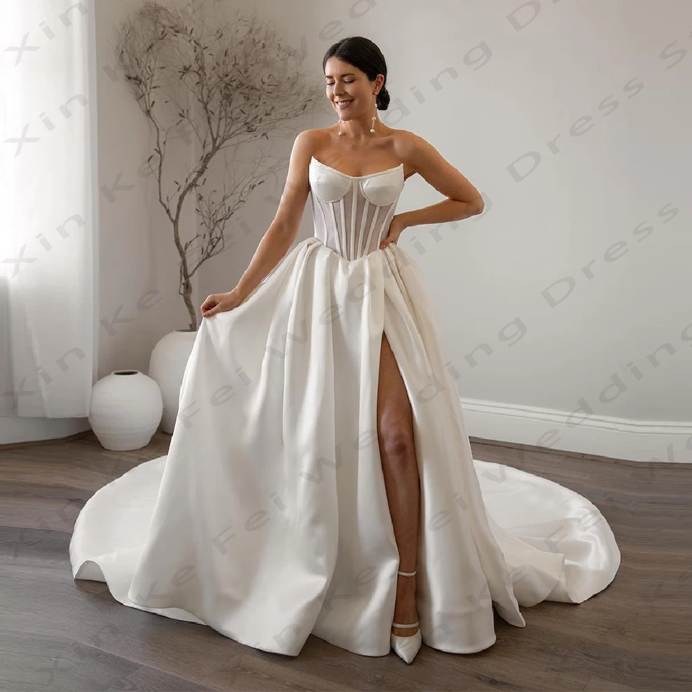 Vintage Women's Satin Bridal Gowns A-Line Sexy Side Split Off Shoulder Princess Prom Wedding Dresses Elegant Robe De Mariée 2024
Vintage Women's Satin Bridal Gowns A-Line Sexy Side Split Off Shoulder Princess Prom Wedding Dresses Elegant Robe De Mariée 2024
