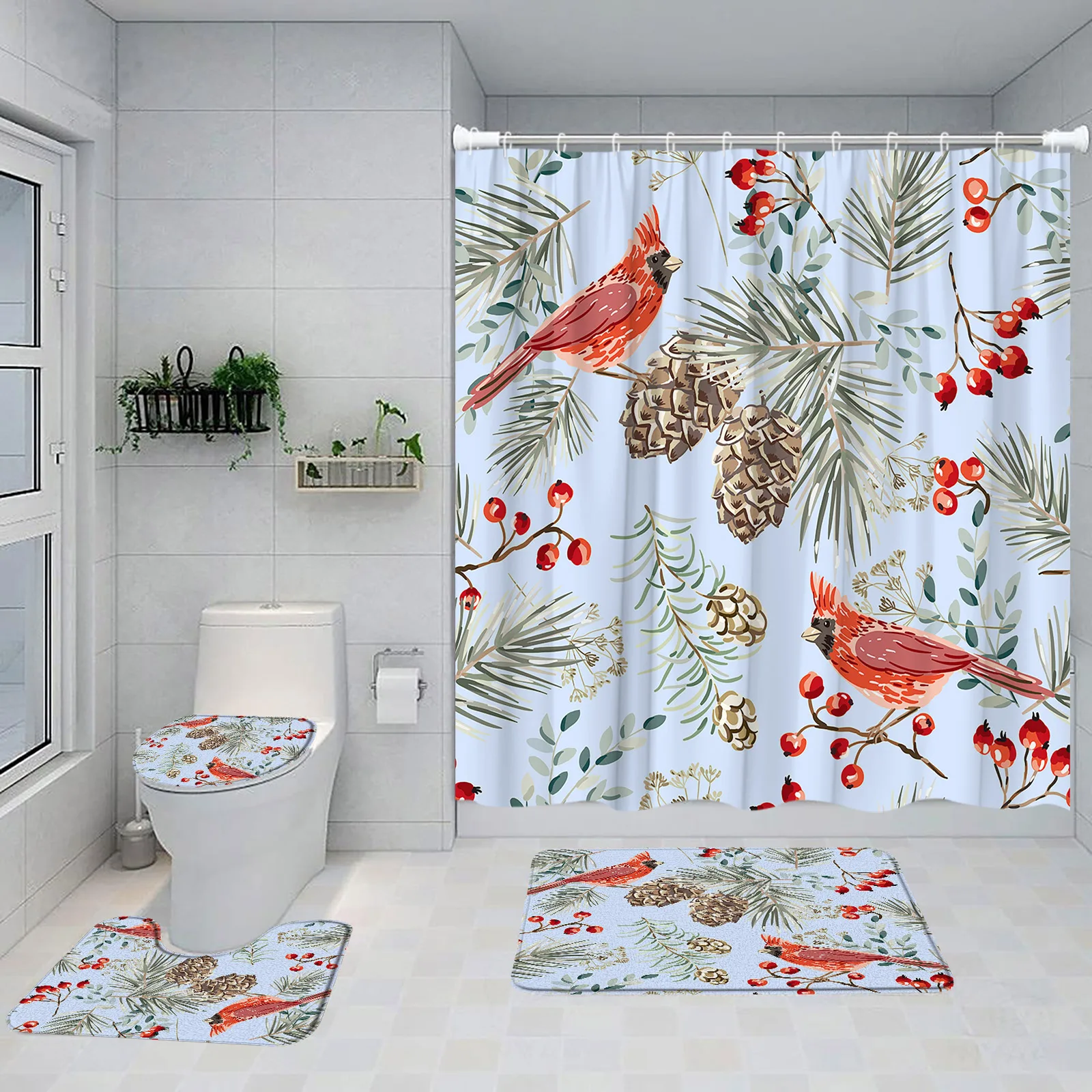 Plant Red Birds Shower Curtain Set Pine Pine Berries Watercolor Leaves Blue Bathroom Decor Rug Bath Mats Non-Slip Toilet Lid Mat
Plant Red Birds Shower Curtain Set Pine Pine Berries Watercolor Leaves Blue Bathroom Decor Rug Bath Mats Non-Slip Toilet Lid Mat