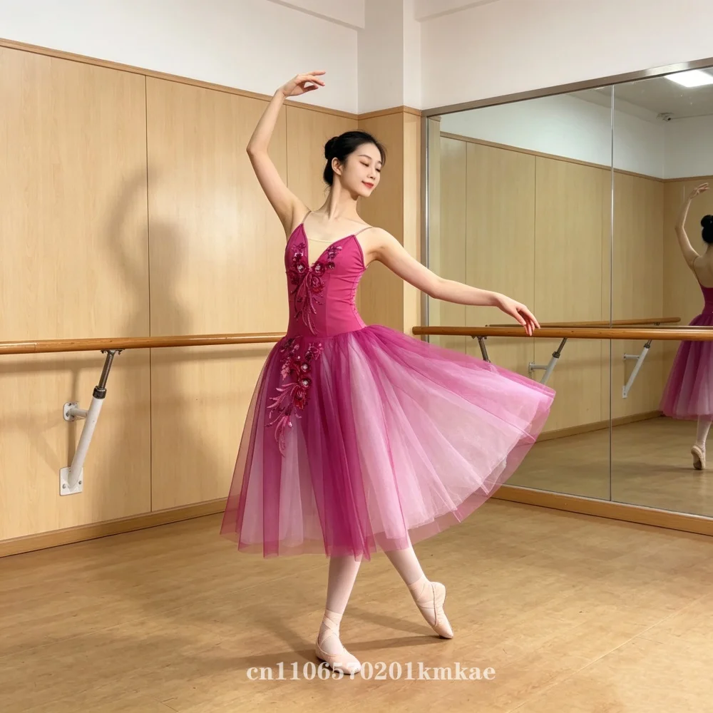 Dance Long Ballet Tutu Skirts Flower Lace Dress Performance Costumes Princess Dance Practice Romantic Dress
Dance Long Ballet Tutu Skirts Flower Lace Dress Performance Costumes Princess Dance Practice Romantic Dress